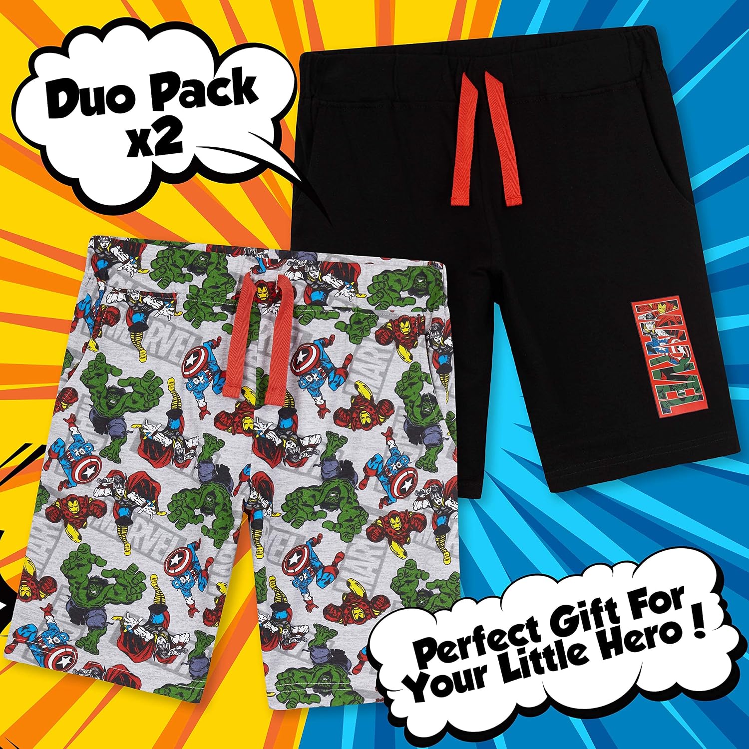 Marvel Avengers Boys Shorts, 2-Piece Sports Shorts- Gaming Gifts for Boys (Black, 13-14 Years)