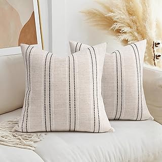 AELS 18x18 Decorative Farmhouse Linen Throw Pillow Covers, Boho Textured...