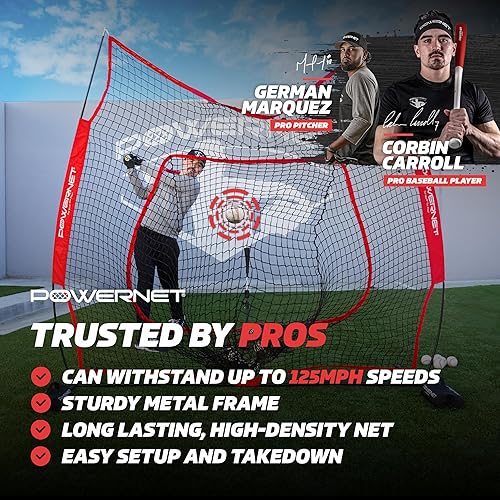 Miniatura 2 de PowerNet Paquete de red de práctica de béisbol y sóftbol de 7 x 7 pulgadas + pantalla en I (1 marco + 2 redes)  Equipo de ayuda de entrenamiento