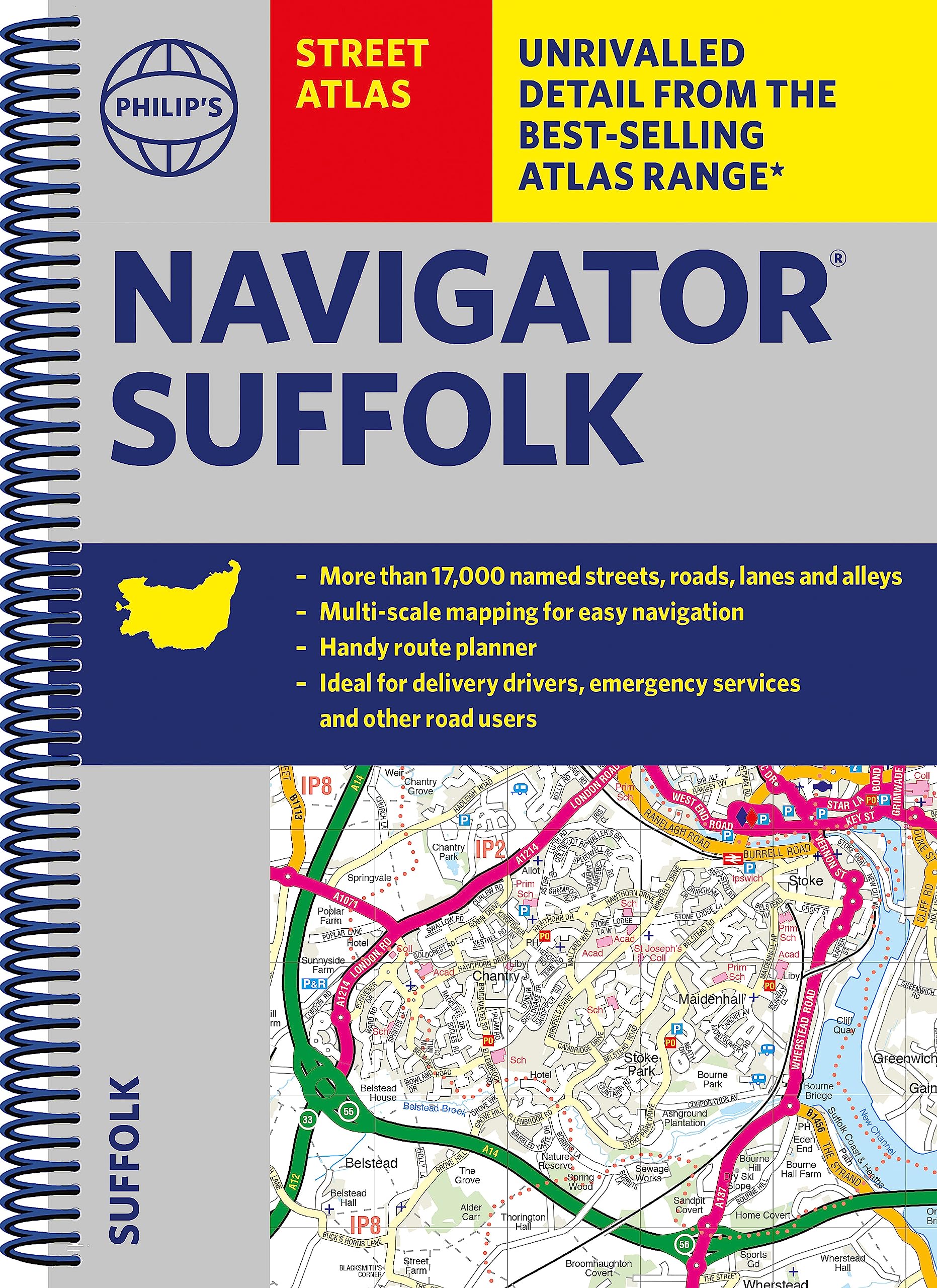 Philip's Navigator Street Atlas Suffolk: Spiral Edition (Philip's Street Atlas)