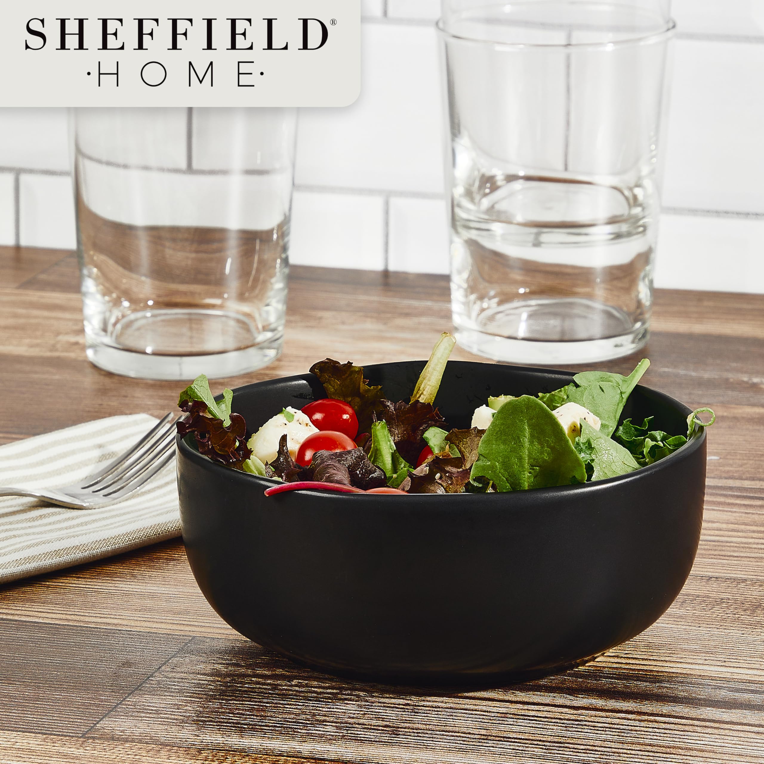 Sheffield Home Cuencos para cereales, juego de 6, 28 onzas, aptos para lavavajillas y microondas, elegantes y funcionales cuencos de desayuno para uso diario, color negro