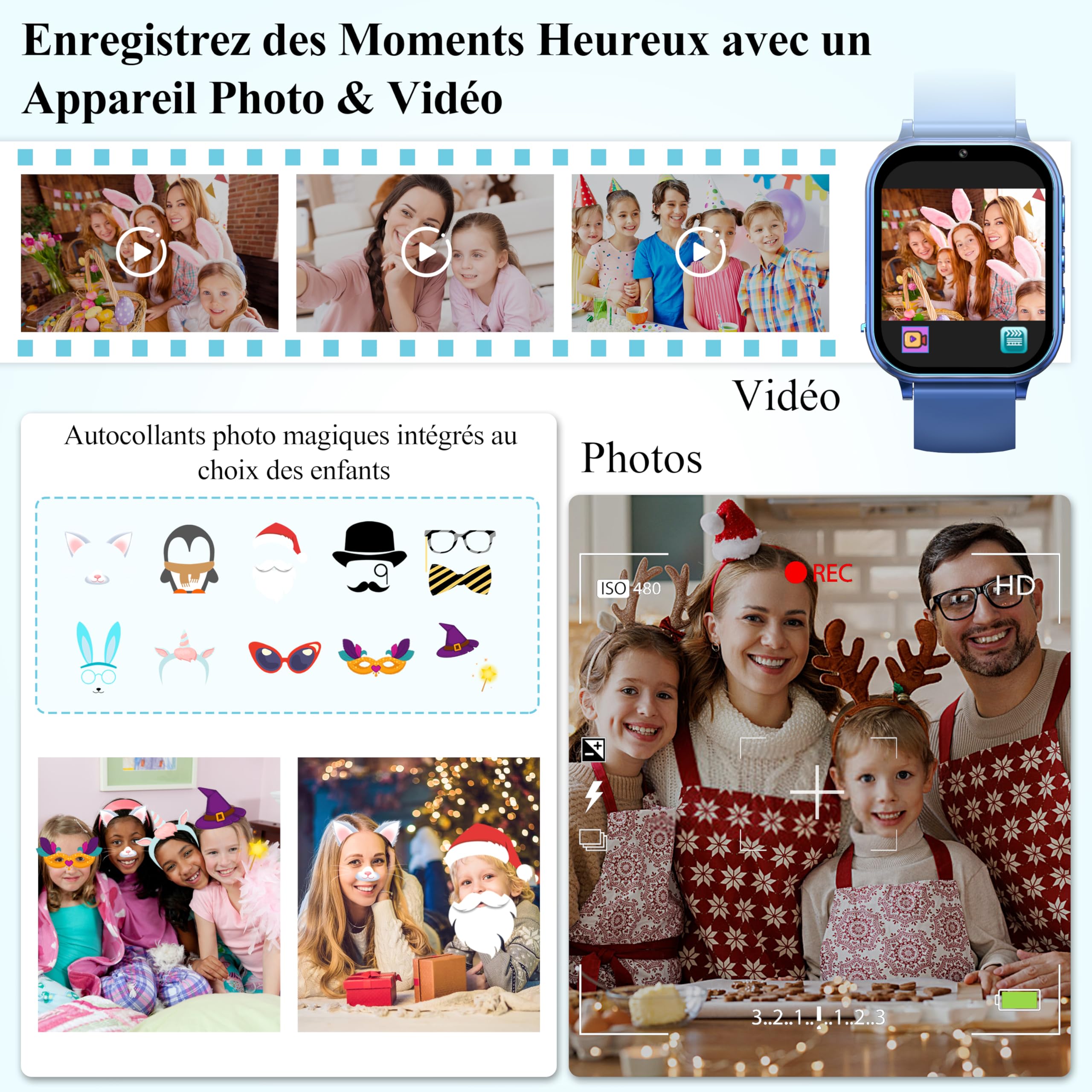 KALINCO Montre Connectée Enfant, 1,83" Smartwatch Avec Caméra HD/Lecteur de Musique vidéo/Livre Audio/Carte D'étude/13 Formation D'habitudes/Calculatrice, Cadeau pour Fille Garcon Femmes Hommes 5+ Ans