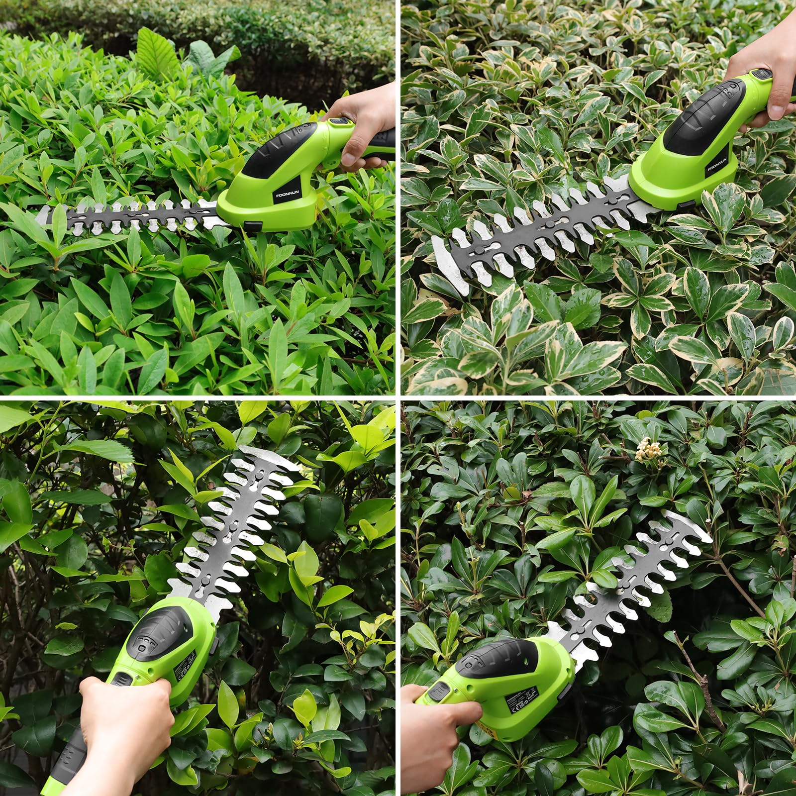 2 en 1 Tijera Cortacésped y Arreglasetos, FOONNUN Tijeras de Césped y Arbustos 7,2 V, Mango Giratorio de 180 °, Tijeras para Césped con Mango Telescópico y Ruedas, para Podar Césped, Arbustos y Setos