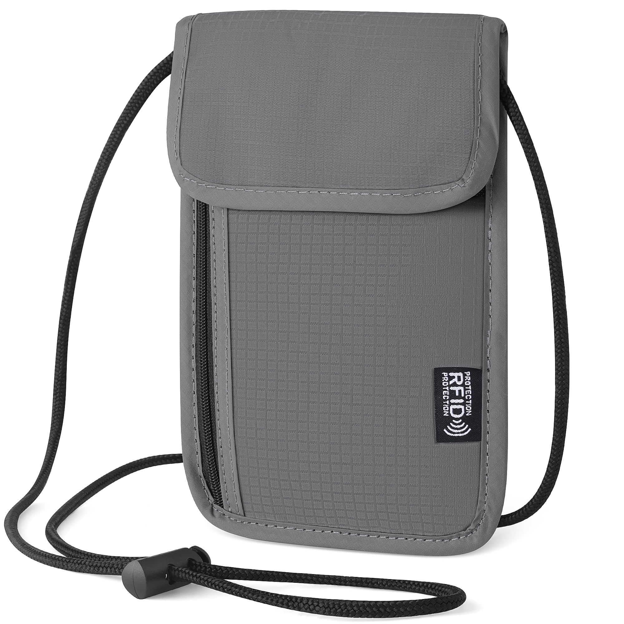 5.5" L x 7.9" W Travel Neck Wallet, RFID Blocking Passport Holder, Security Lightweight Passport Travel Wallet, Neck Pouch Gifts for Women Men(Grey)