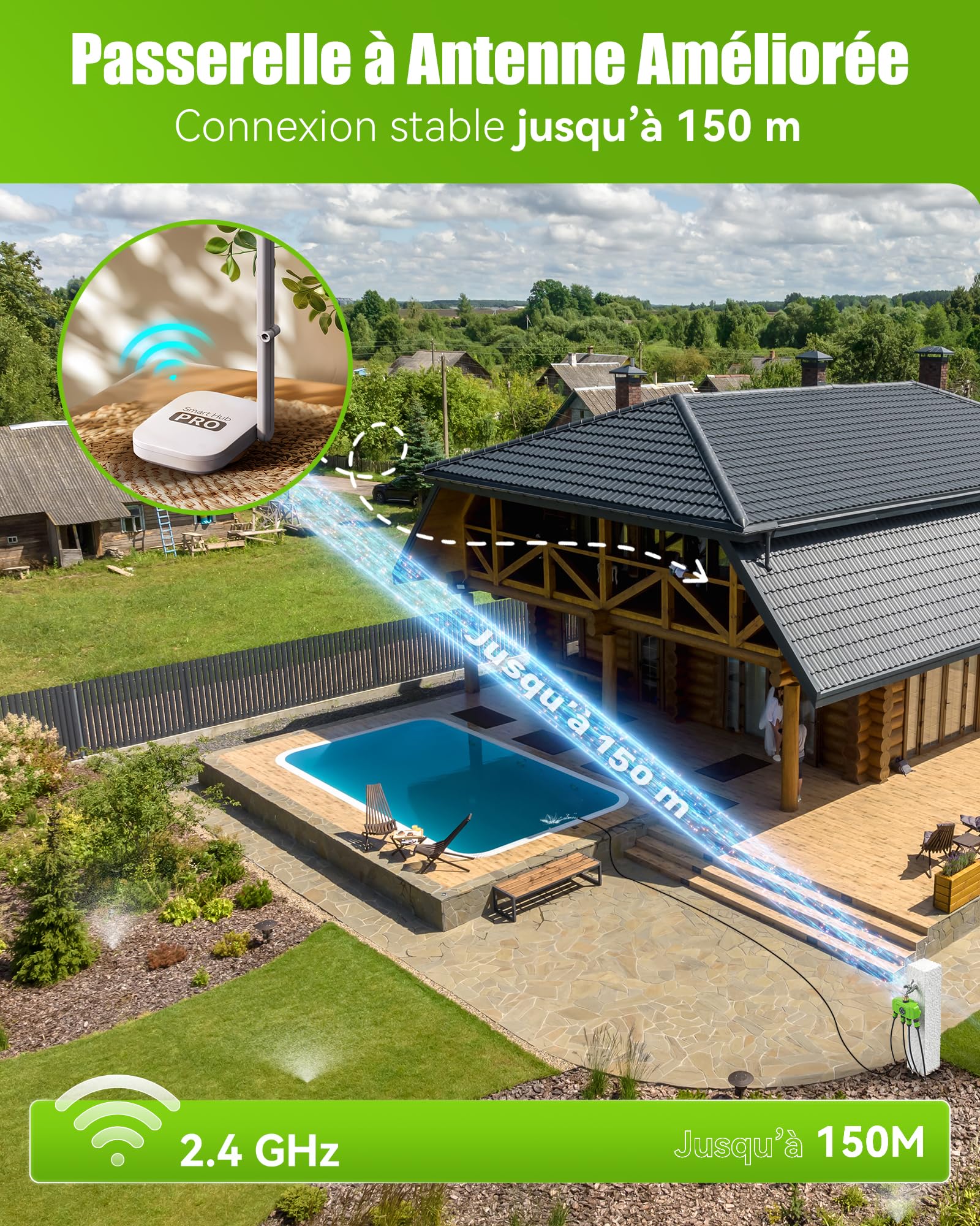 RAINPOINT Programmateur Arrosage WiFi 4 Zones avec Hub, Contrôleur d'Arrosage Intelligent avec Débitmètre, Entrée/Sortie en Laiton, Compatible Alexa/Google, pour Jardin et Pelouse