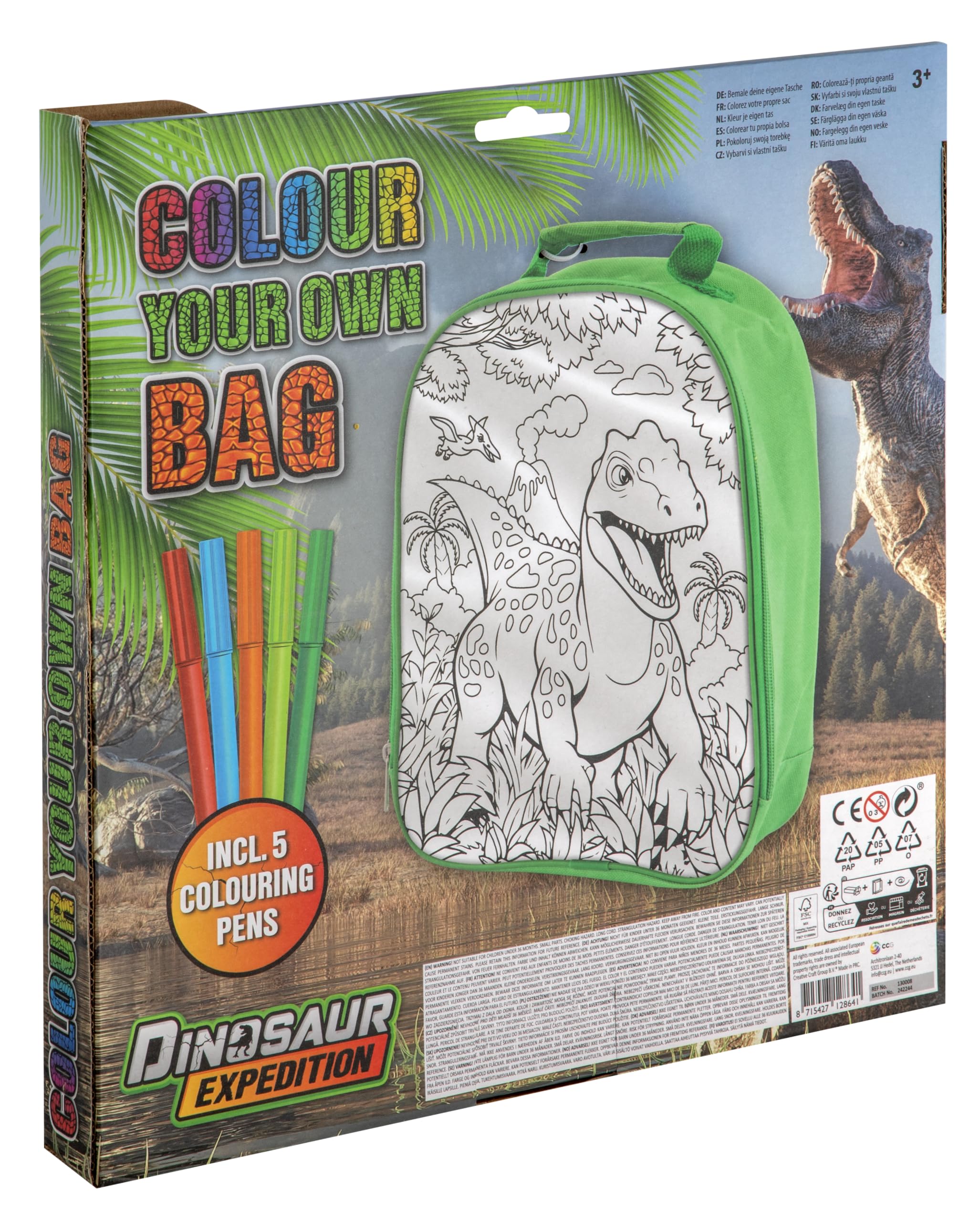 Totum Dinosaur Colour Your Own Bag, Kids Arts and Crafts Activity Set, Ages 4+, Multi-colour, Standard