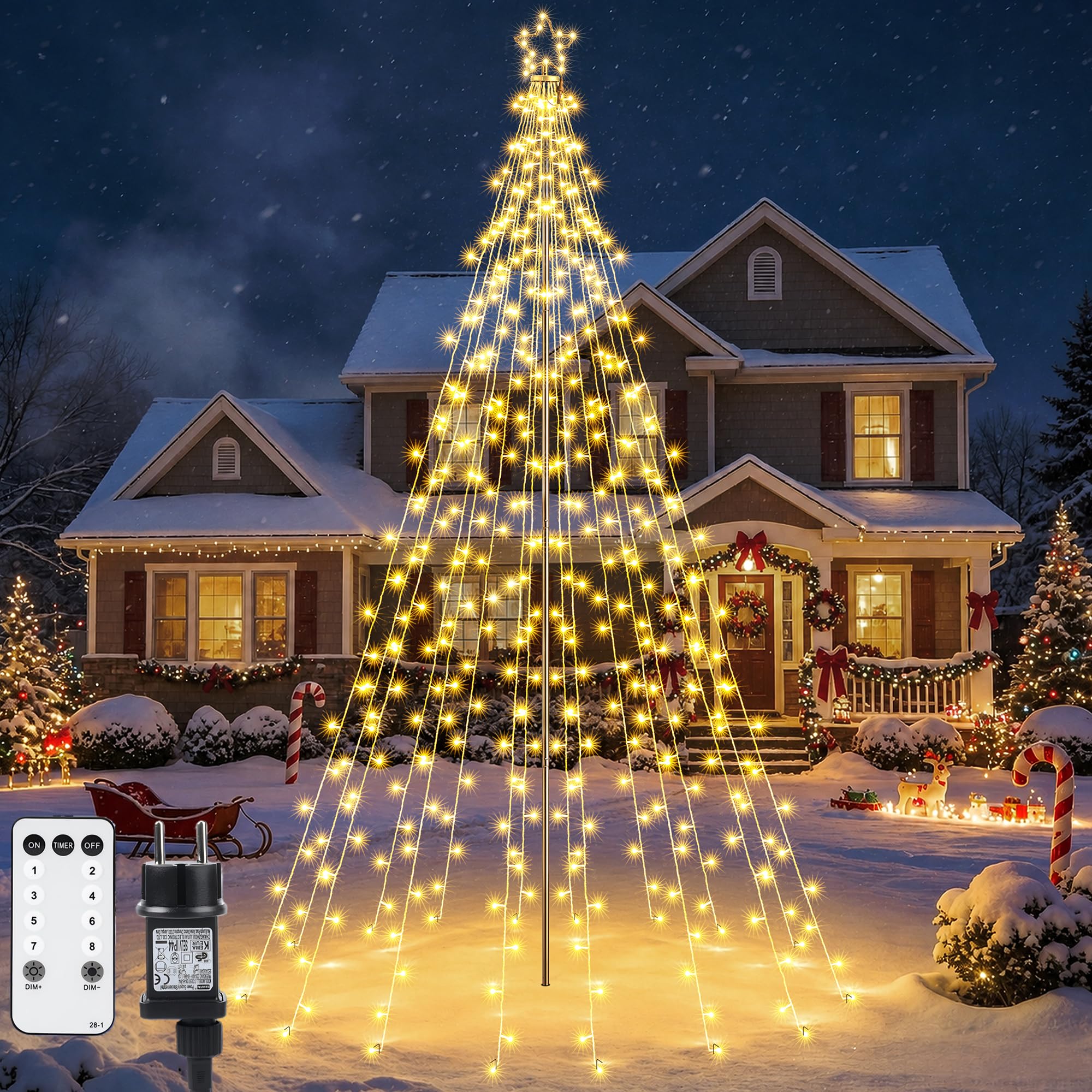 Joomer Weihnachtsbeleuchtung Außen 274 LED Weihnachtsbaum Outdoor 2,3M | Warmweiß Christbaumbeleuchtung mit Sterne Weihnachtsdeko mit Fernbedienung 8 Modi Lichterkette Außen Dimmbar für Rasen Garten