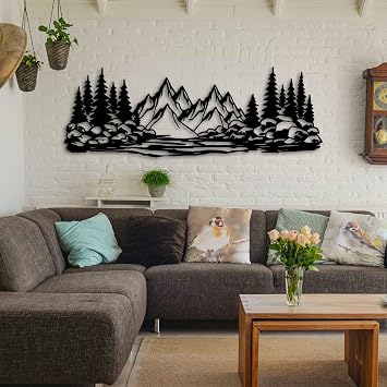 KAWA METALWORKS Mountain and Forest Metal Wall Art, Hill and Trees Metal Wall Decor, Farmhouse Metal Wall Sculpture, Large Pine Trees Nature Wall Decor, Modern Home Interior Decoration