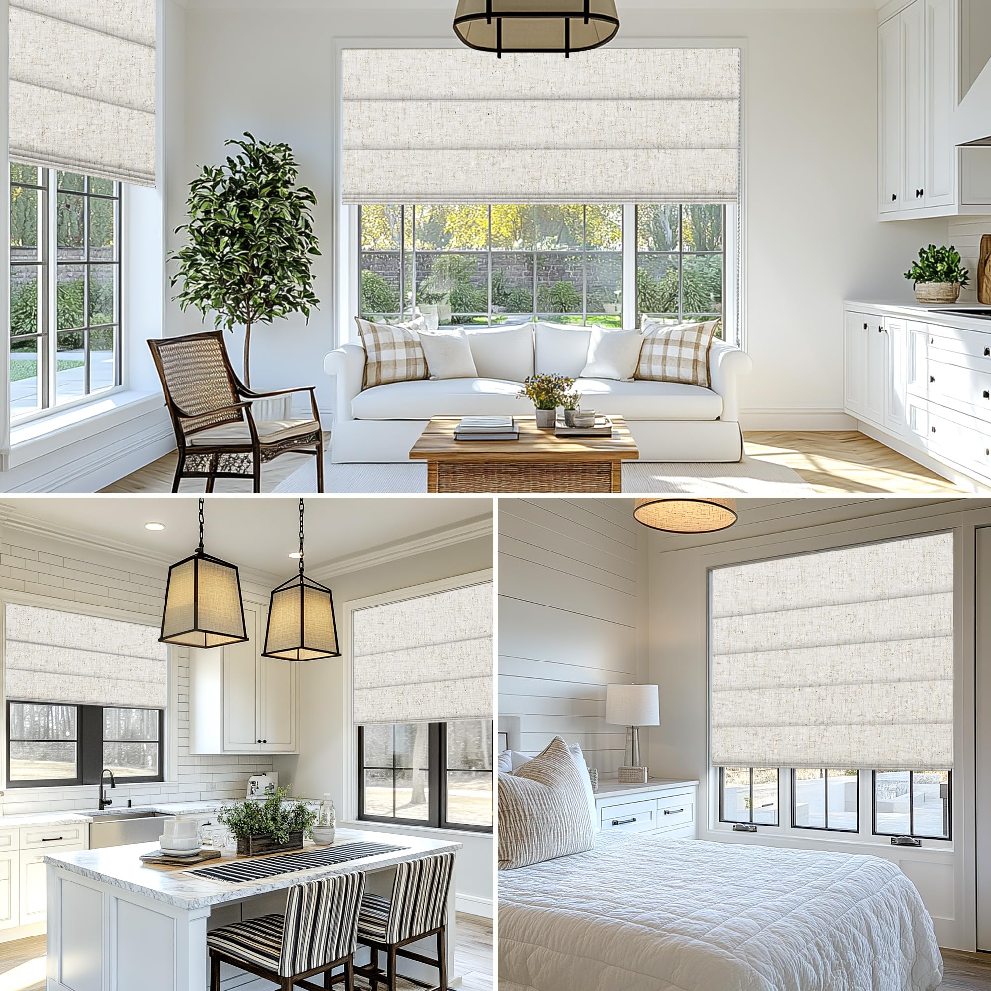 BERISSA Roman Shades for Windows, Blackout Roman Blinds,Room Darkening Thermal Insulated Window Shades for Home Living Room Bedroom,Linen Beige,Custom Size