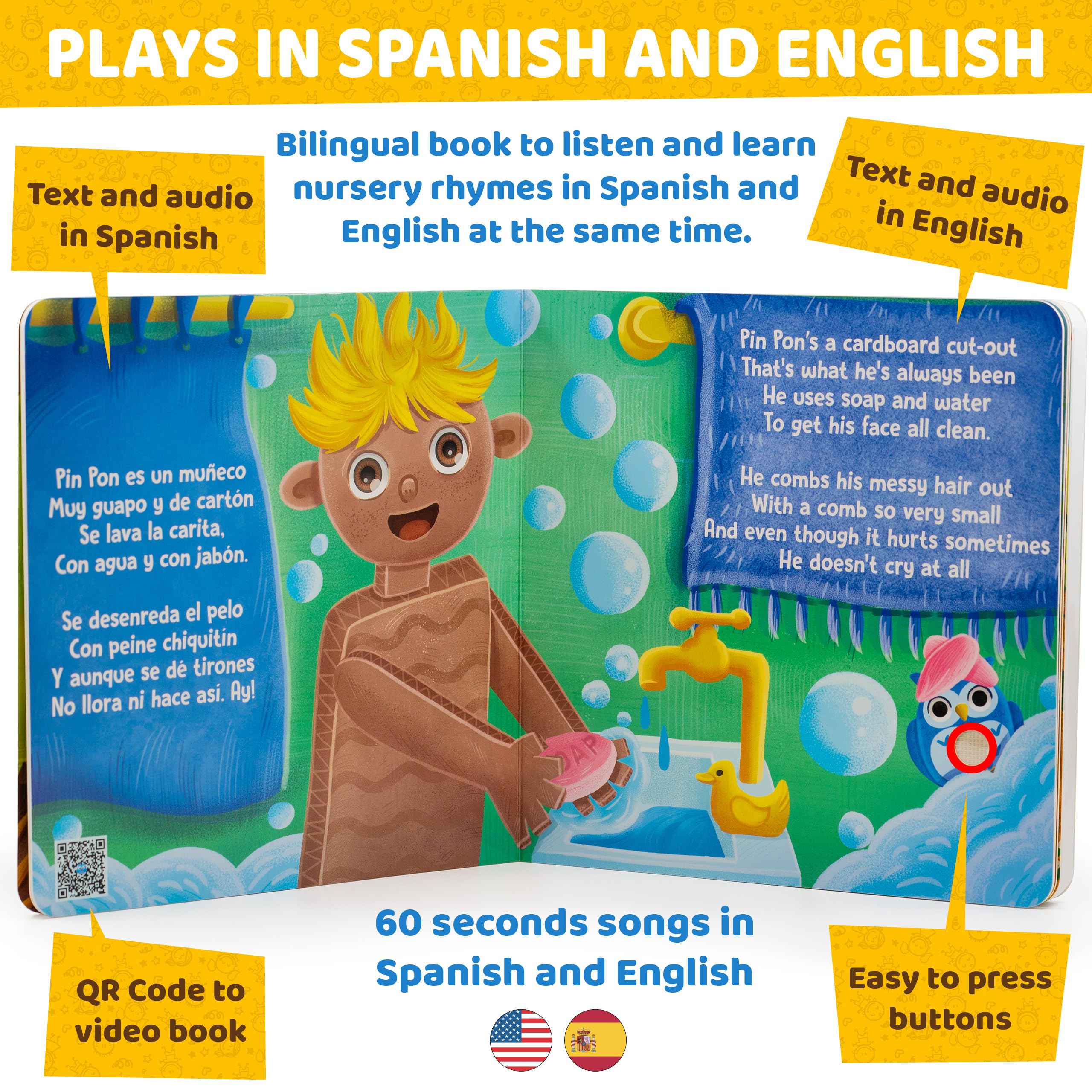 English & Spanish Nursery Rhymes Book for Toddlers & Sound Books for 1 Year Old and Older, Perfect Baby Gifts 1 Year Old and Toddlers by Gufino