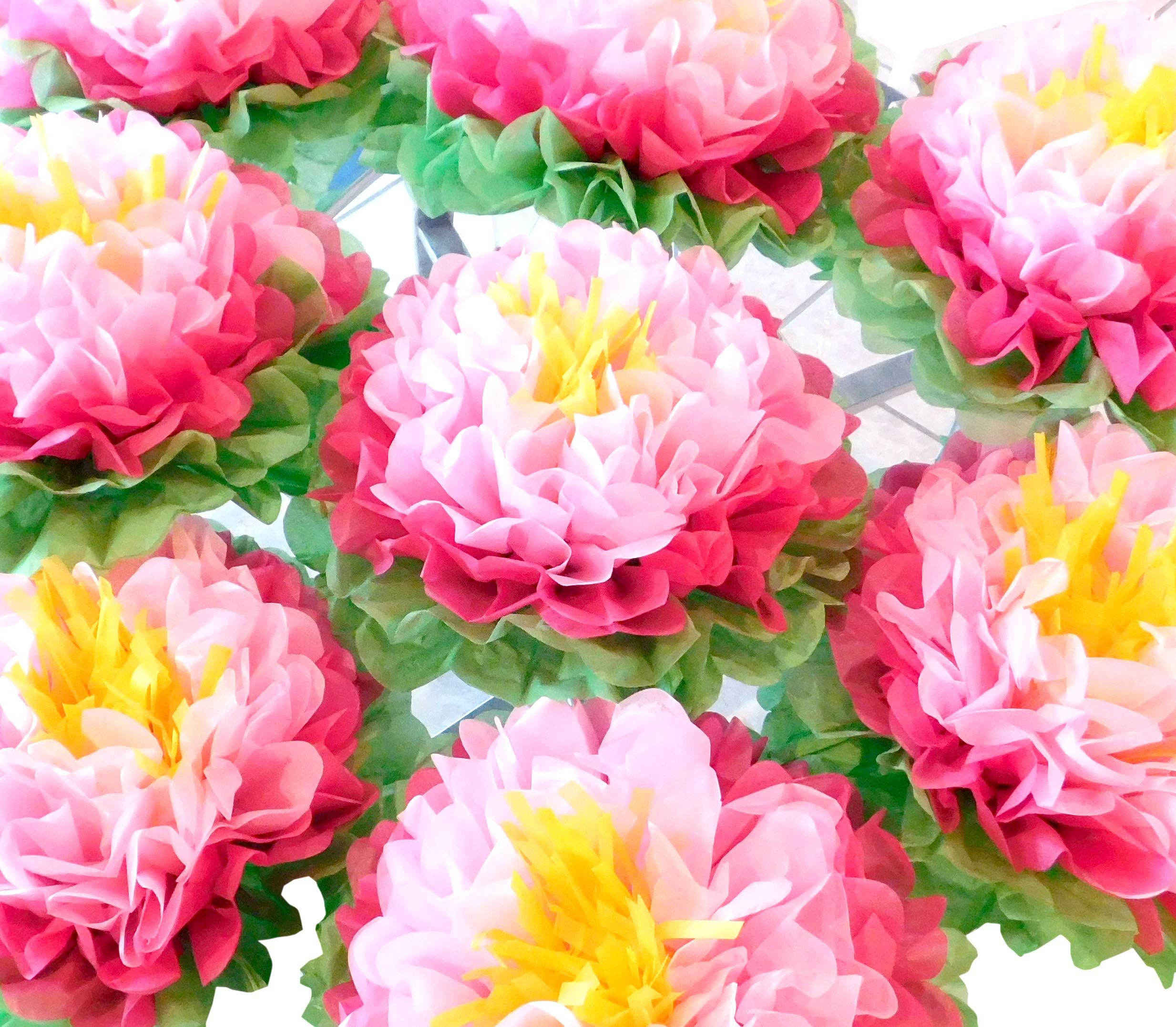 Paper Flowers Pink ! Pack of 8 Pieces Giant 15" Flower Pom Poms for Baby Shower ! Beautiful Blooming Flowers. Great for Nursery Wall Backdrop Decor Wedding !