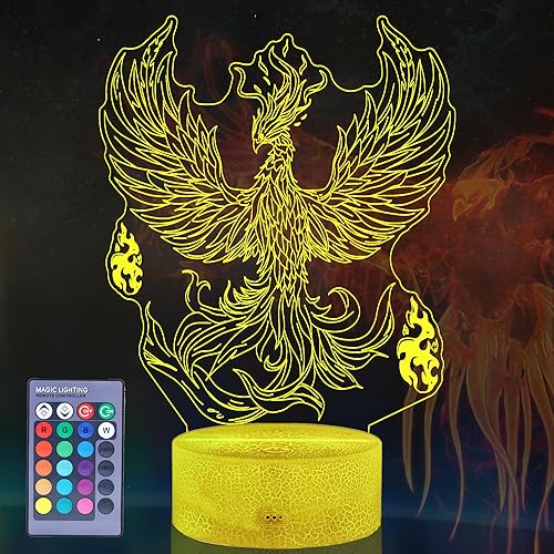 Phoenix Night Light, 3D Illusion Lamp, Phoenix Stuff with 16