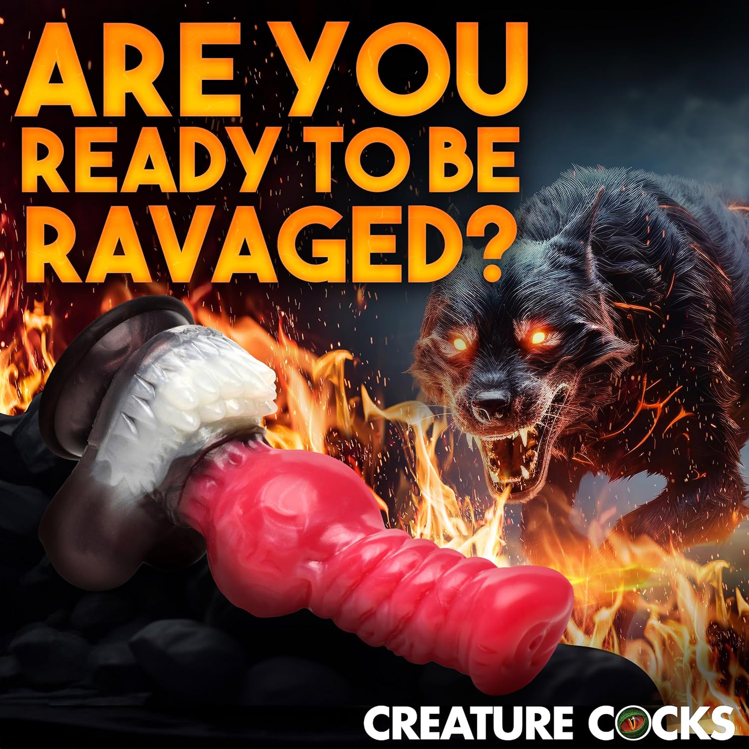 CREATURE COCKS Cujo Canine Silicone Dildo for Men, Women, & Couples. Fantasy Dildo with Harness Compatible. Strong Suction Cup Base, 1 Piece, Large Red.