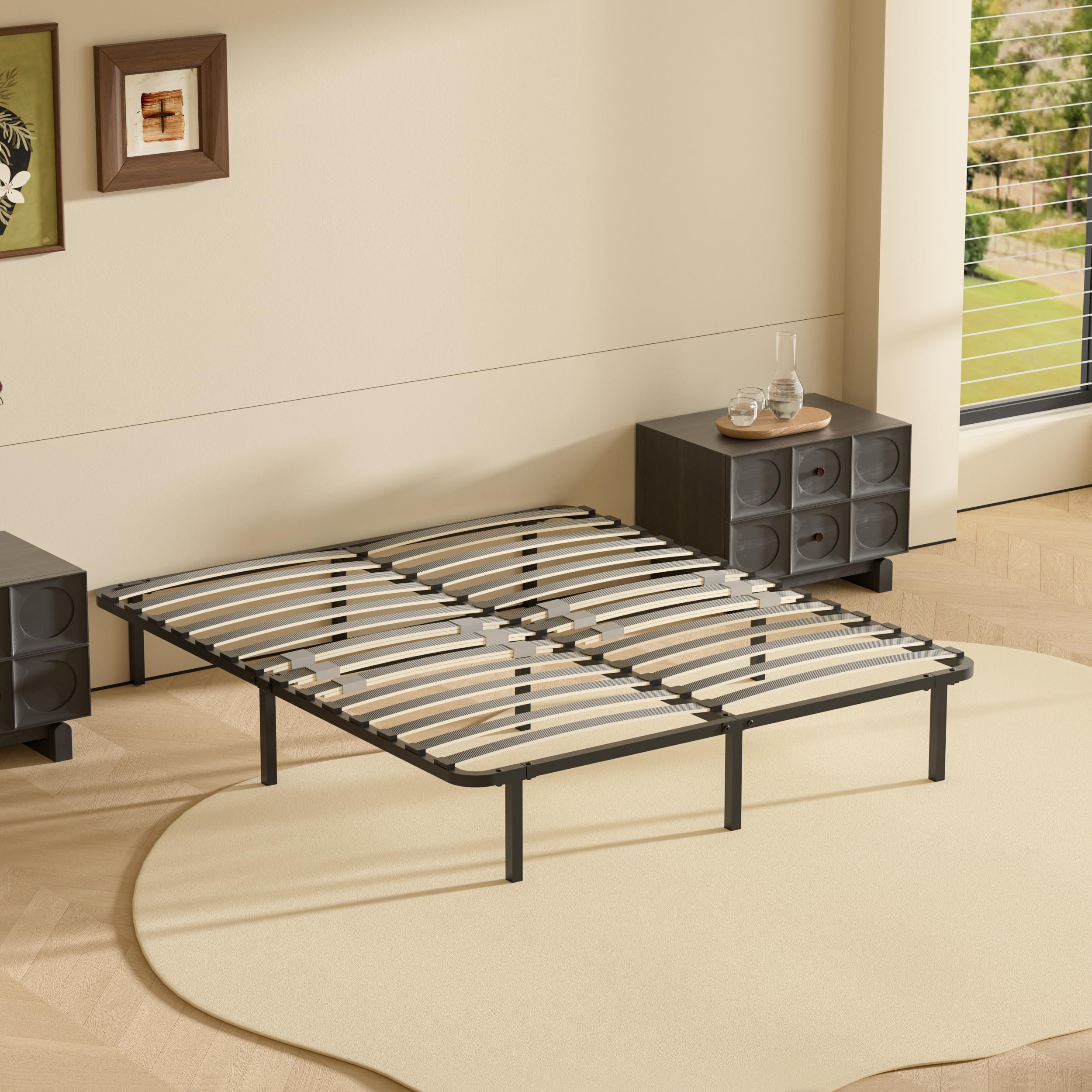 DEWINNER Rete Matrimoniale 160x190 cm, Altezza 35cm, Ortopedica con 9 Piedi,Letto Ferro Battuto con Rete a Doghe Matrimoniale regolatori di rigidità con Doppie doghe centrali