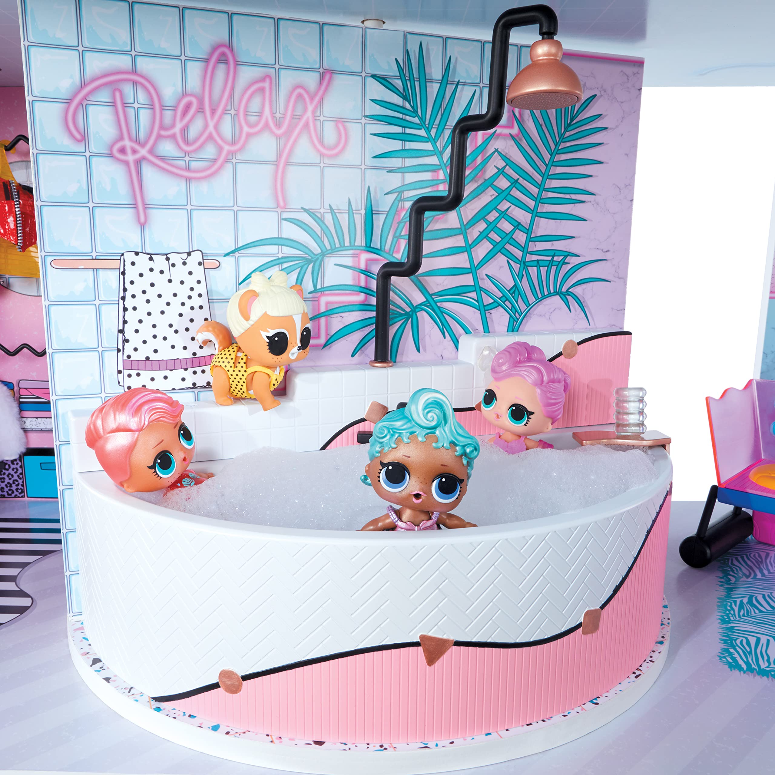 L.O.L. Surprise! OMG House of Surprises - 85+ Überraschungen, 4 Stories, 10 Räume - Inklusive Möbel, Accessoires und mehr - passend für LOL Surprise & OMG Dolls - Sammelpuppenhaus für Mädchen ab 3+