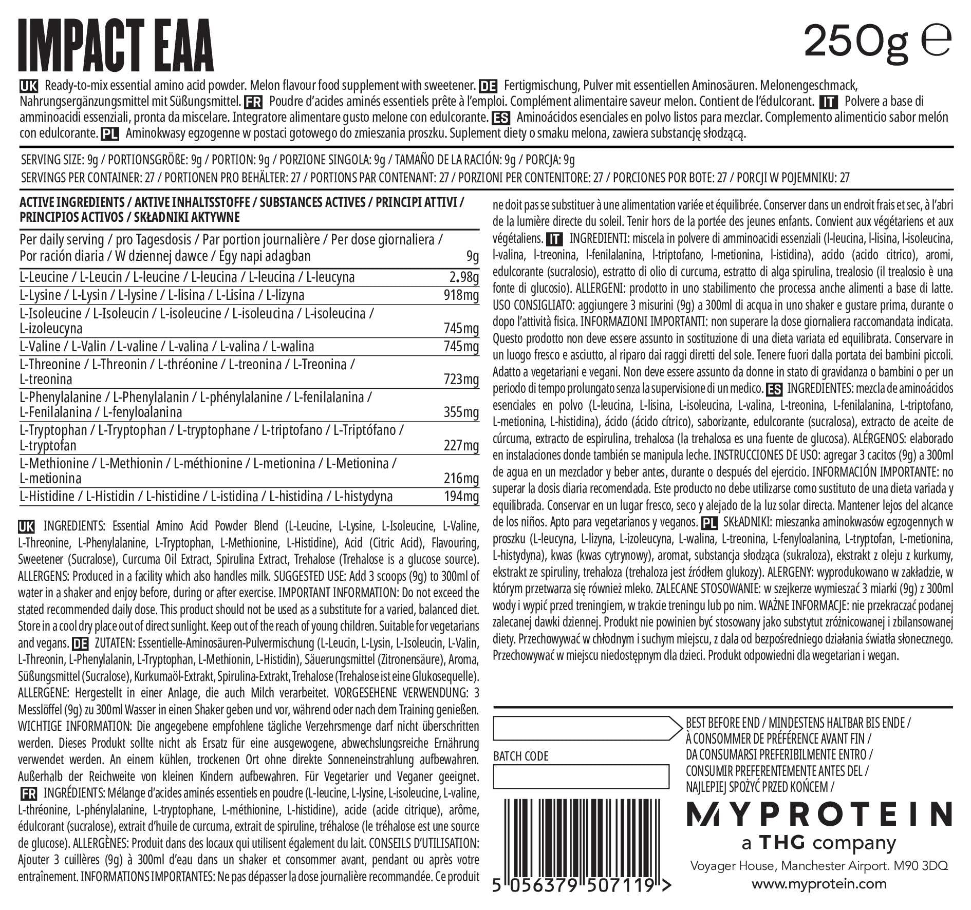 Amazon | マイプロテイン MYPROTEIN Impact EAA 250g（Melon） メロン