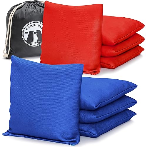 GoSports Official Regulation Cornhole Bean Bags Set of 8 – for Fun Casual Cornhole Games - All Weather - American Stars and Stripes or Red and Blue