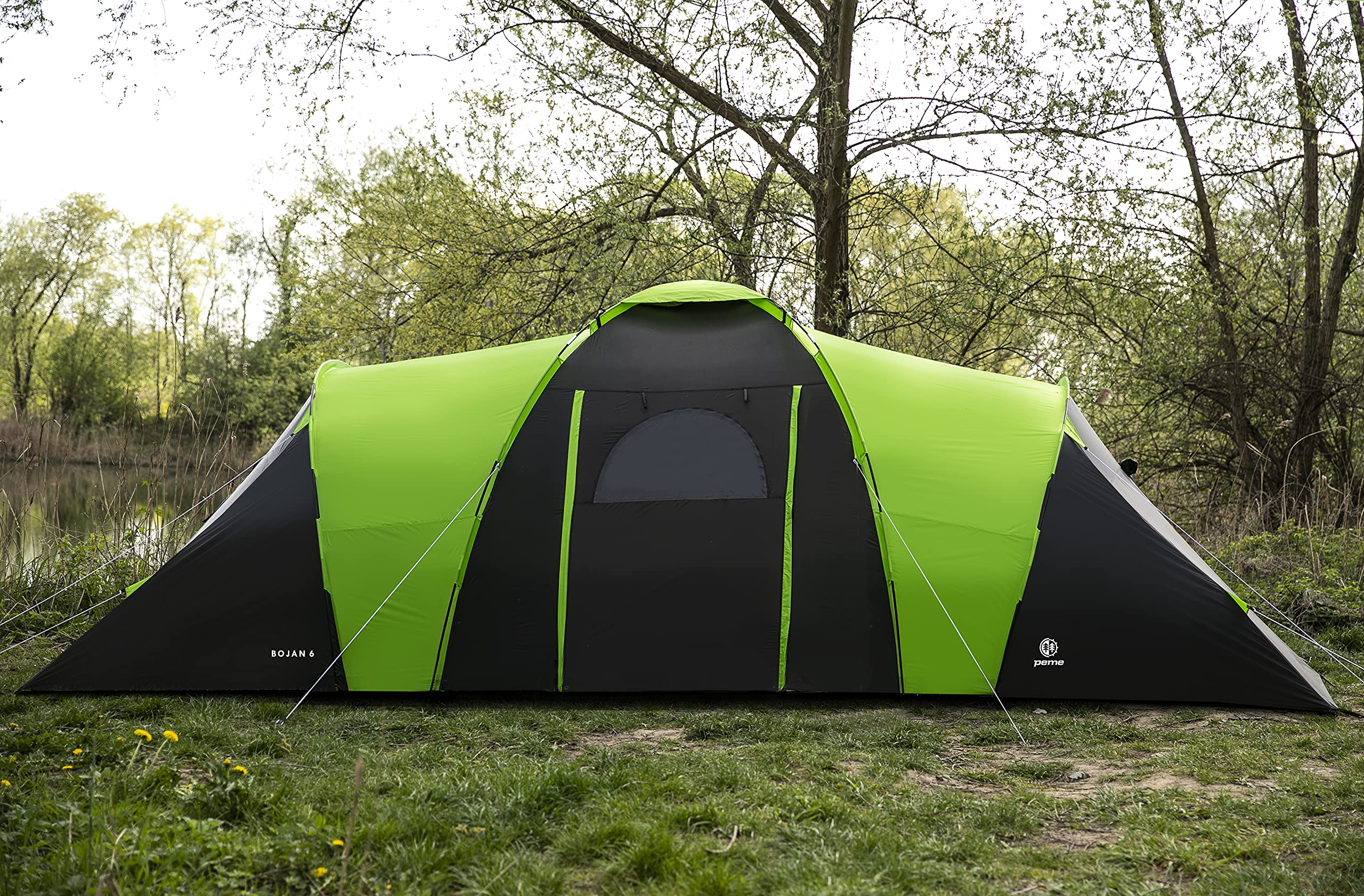 peme Tienda de Campaña Túnel Bojan 6, para 6 Personas, Impermeable 4000mm, Carpa Familiar para Actividades al Aire Libre como Trekking, Camping y Senderismo, con Vestíbulo y Toldo Solar, 2 Entradas