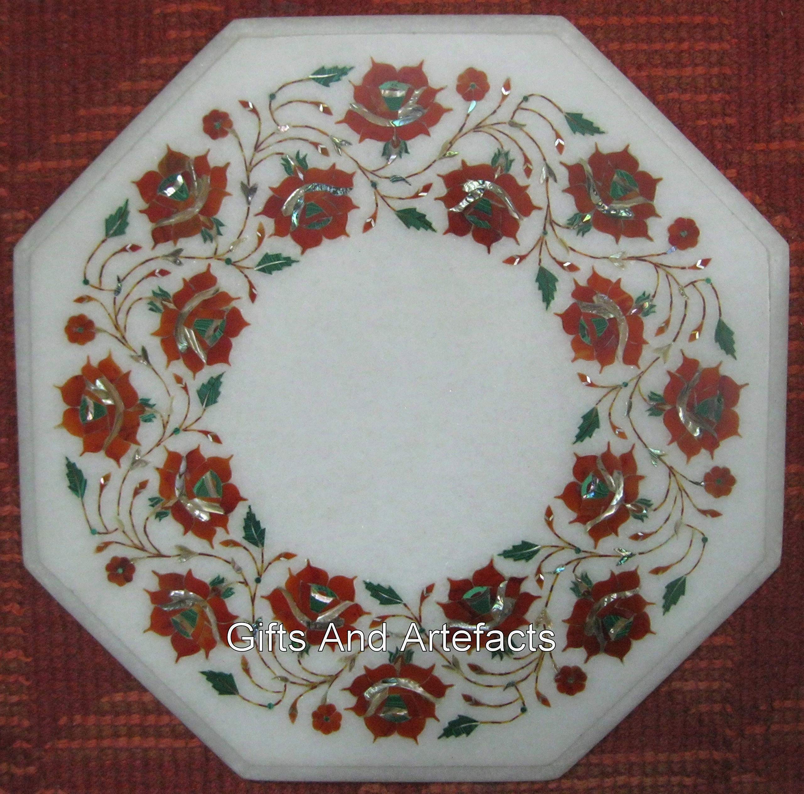 Dessus de table d'appoint de salon en marbre blanc haut de gamme de 35,6 cm