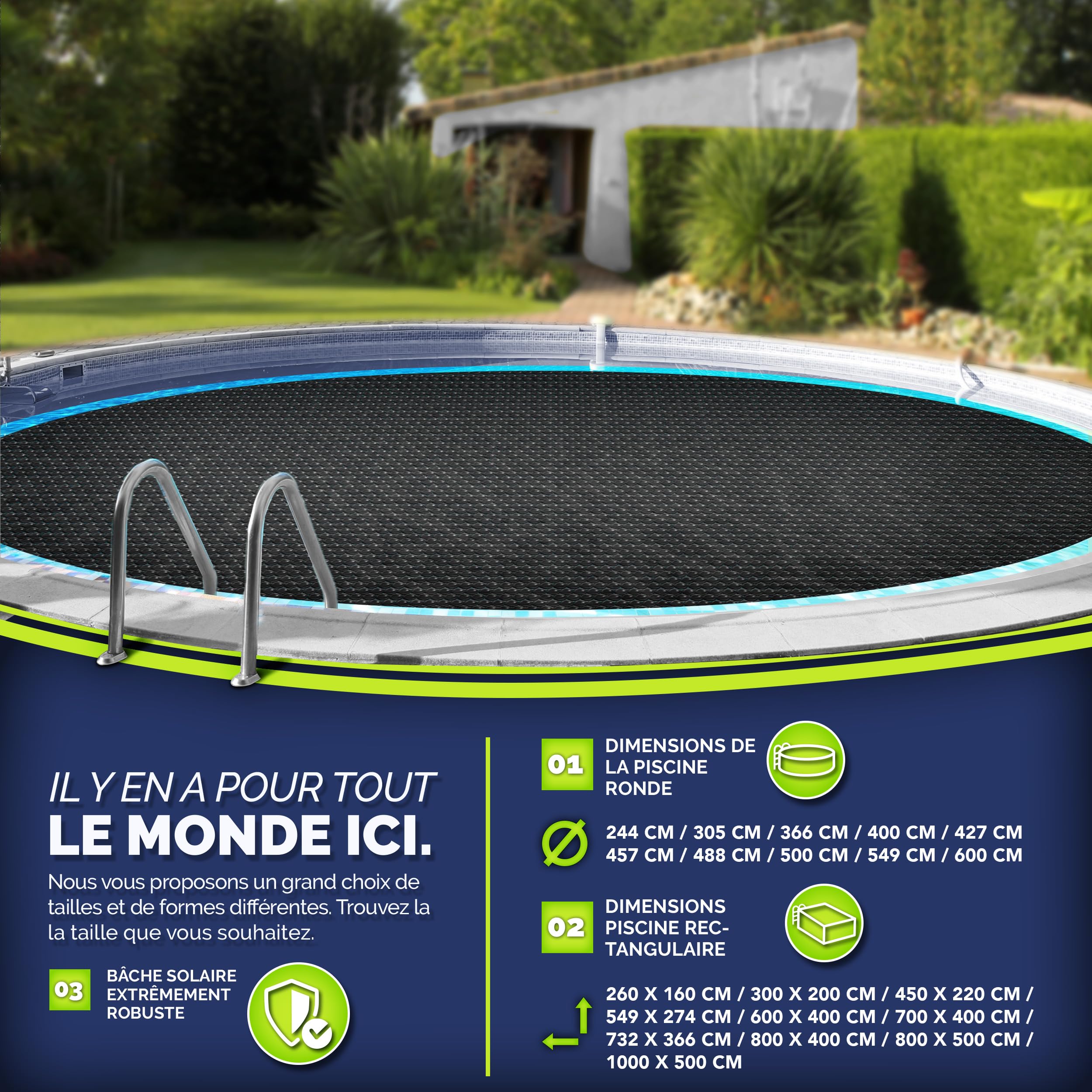 tillvex Bâche à Bulles pour Piscine | Bâche de Protection Solaire de 120 µm d'épaisseur | Découpe individuelle | Chauffage de Piscine pour Eau Chaude (Noir, 366 cm (Ronde))