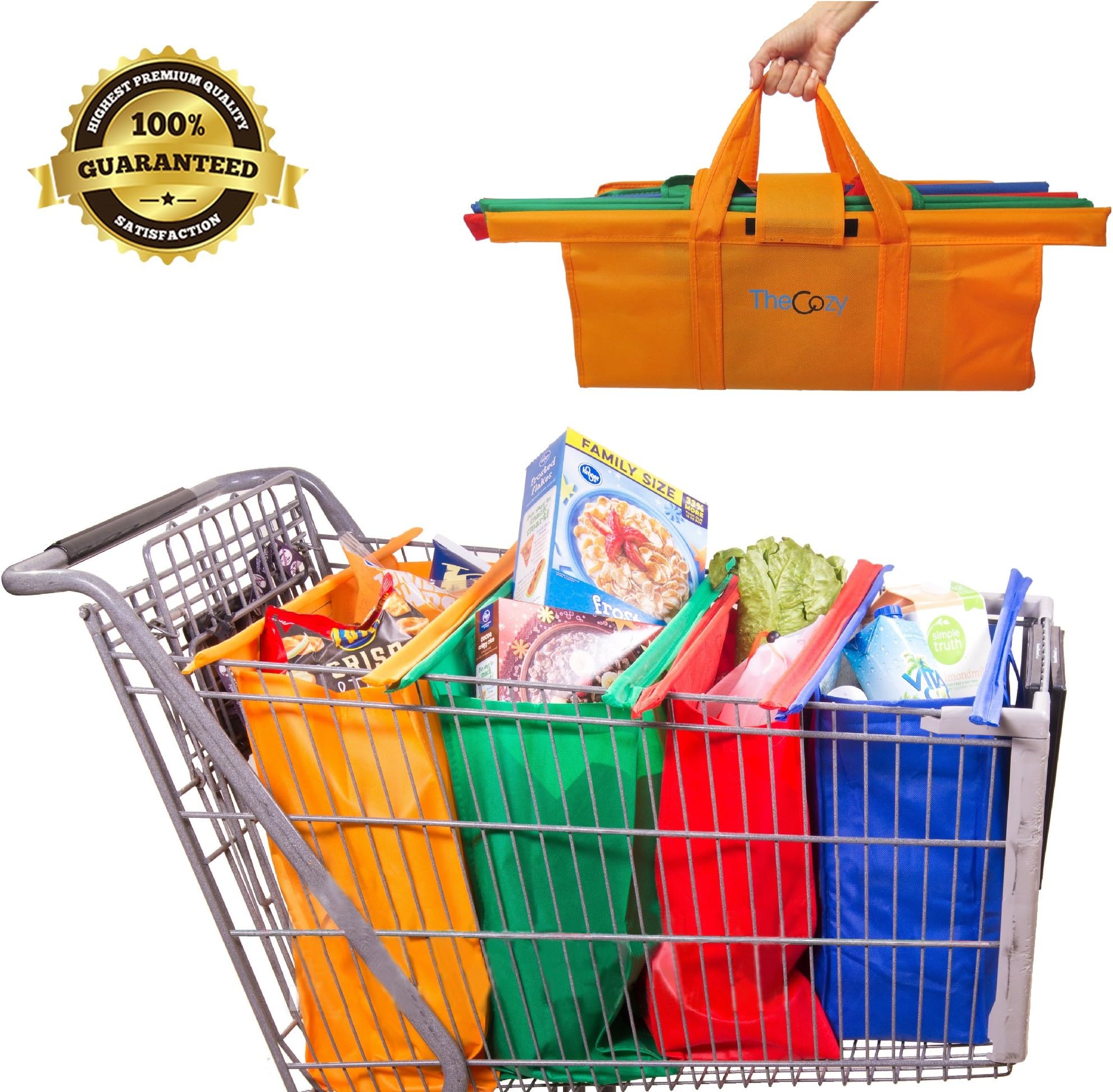 TheCozy Reusable Trolley Bags For Cart - Grocery Cart Bags sized for USA, 4 Eco-friendly Grocery Totes