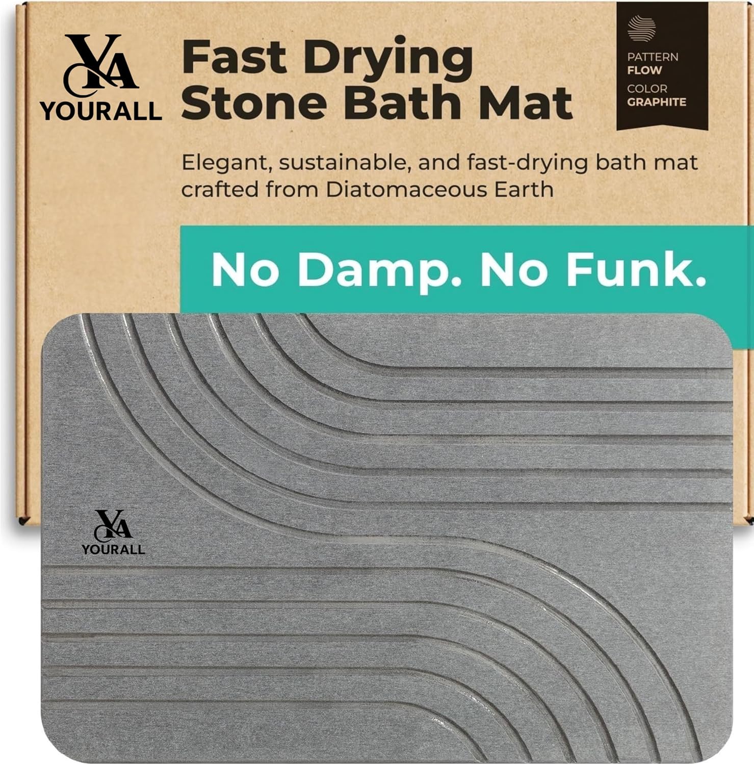 Stone Bath Mat, Diatomaceous Earth Bath Mat, Non-Slip Super Absorbent Diatomite Shower Mat, 60x39cm (23.6"x15.5"), Fast Drying Bathroom Mat for Floor, Kitchen & Tub, Easy to Clean - Grey