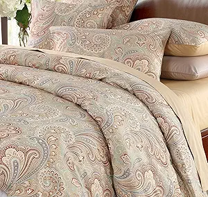 VM VOUGEMARKET Gold Duvet Cover Set King with Paisley Prints,100% Sateen Egyptian Cotton 3 Pieces Boho Damask Medallion Bedding Set,Luxury Elegant Duvet Cover with Button Closure-King,Golden