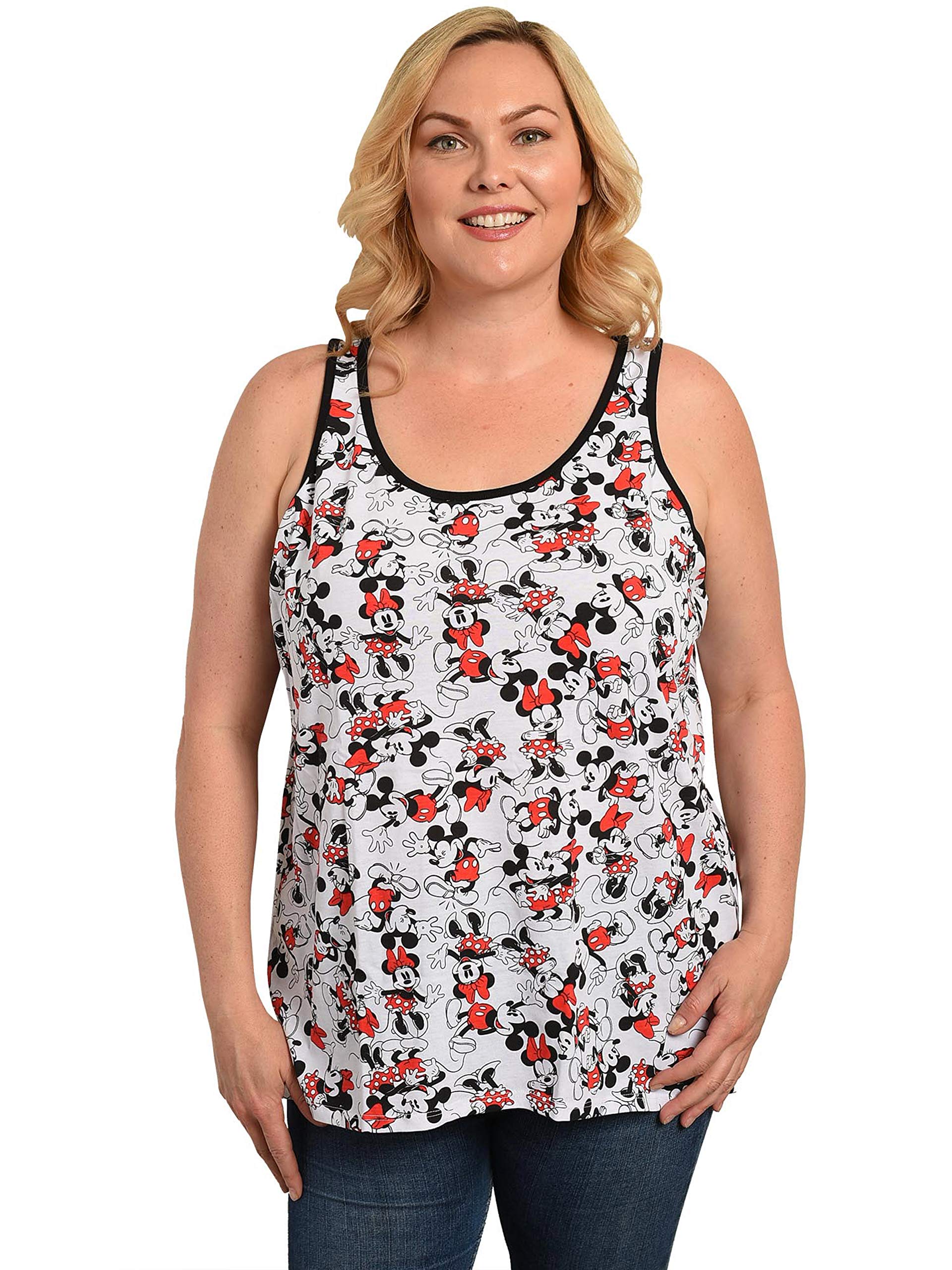 Disney Women's Plus Size Tank Top, Mickey & Minnie Mouse, Officially Licensed, Cute Summer Graphic Tank, Travel Top for Women