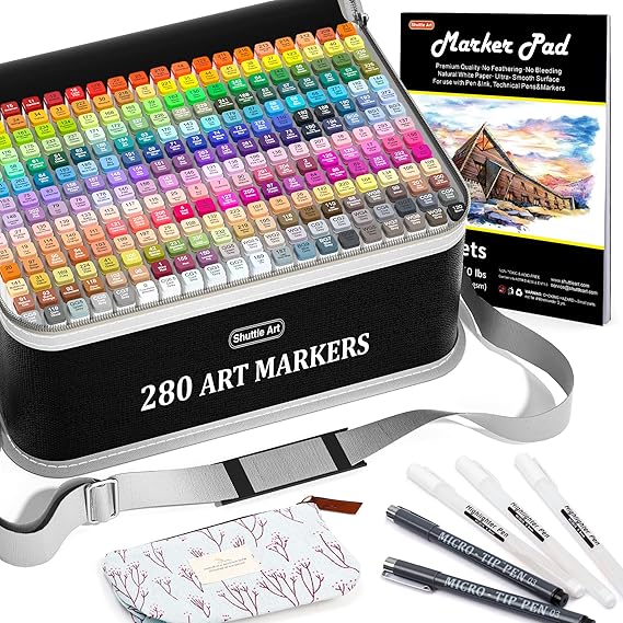 Shuttle Art 280 Colors Dual Tip Alcohol Based Art Markers, 279 Colors