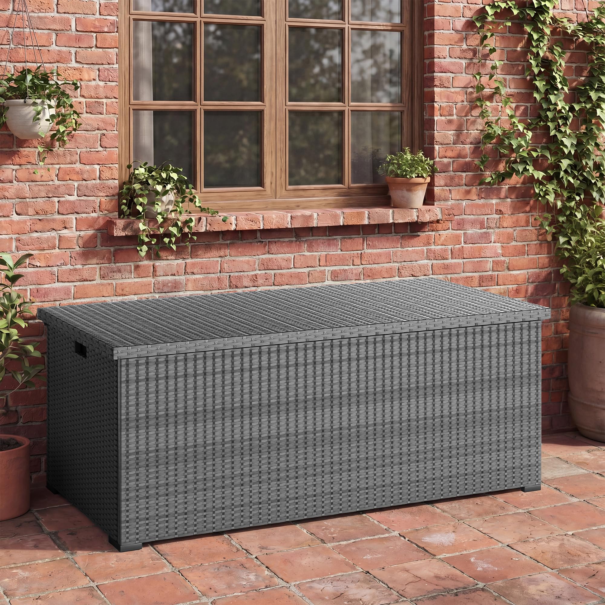 UDPATIO Gartenbox Wasserdicht 650L, Aufbewahrungsbox Garten XXL, Auflagenbox Wetterfest, Kissenbox Outdoor mit Deckel, Gasdruckfedern, ideal für Garten, Terrasse & Balkon | Grau