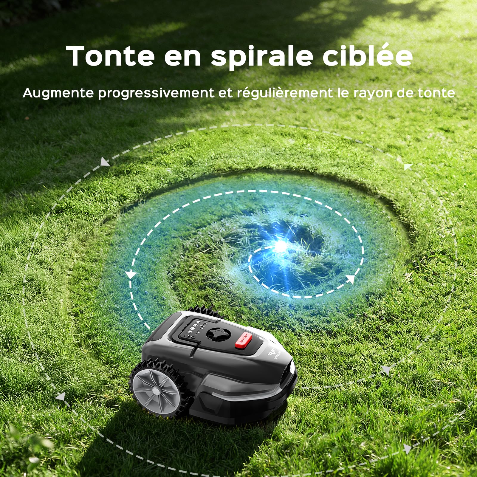 V3 Robot Tondeuse sans Câble Périphérique, Navigation Visuelle IA, Détection de 150+ Obstacles, Contrôle Via App, Moteur sans Balais, 50 DB, Bandes Magnétiques, pour Petits Jardins Plats