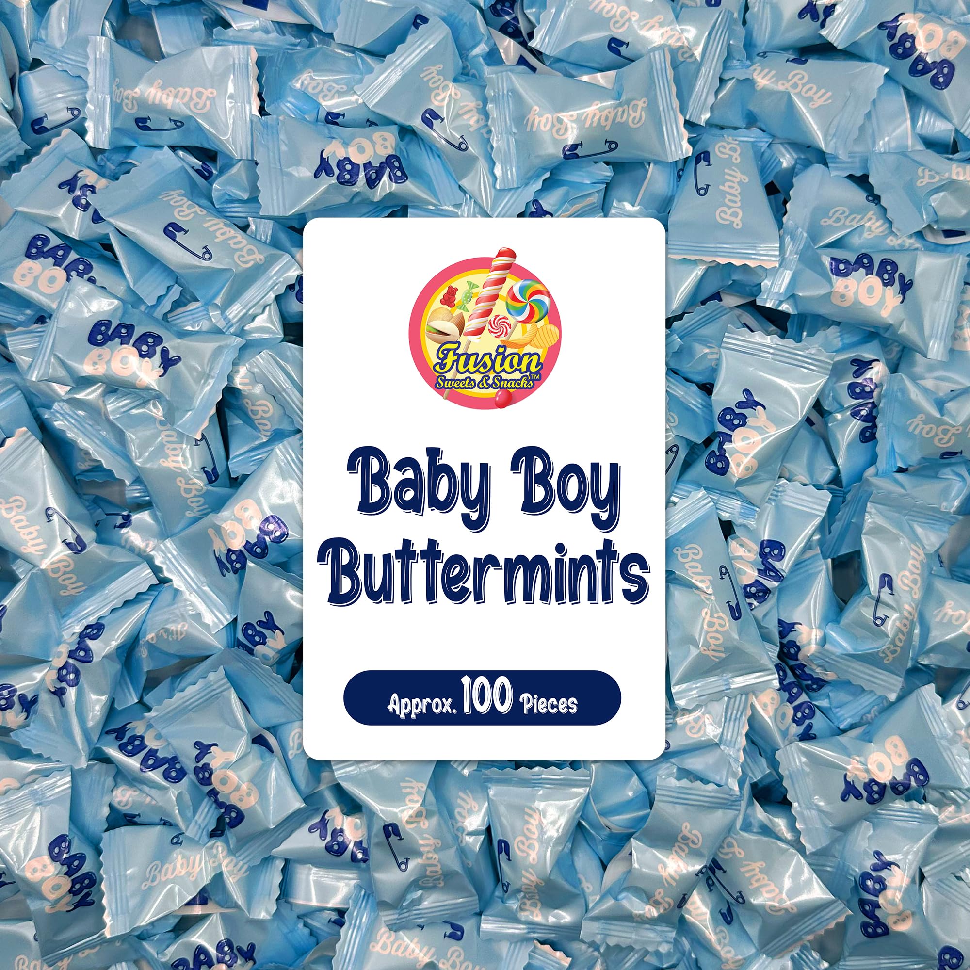 Baby Boy Buttermints - 100 Count - Baby Shower Blue Butter Mints Individually Wrapped - Baby Shower Candy - Perfect For Gender Reveal Parties,