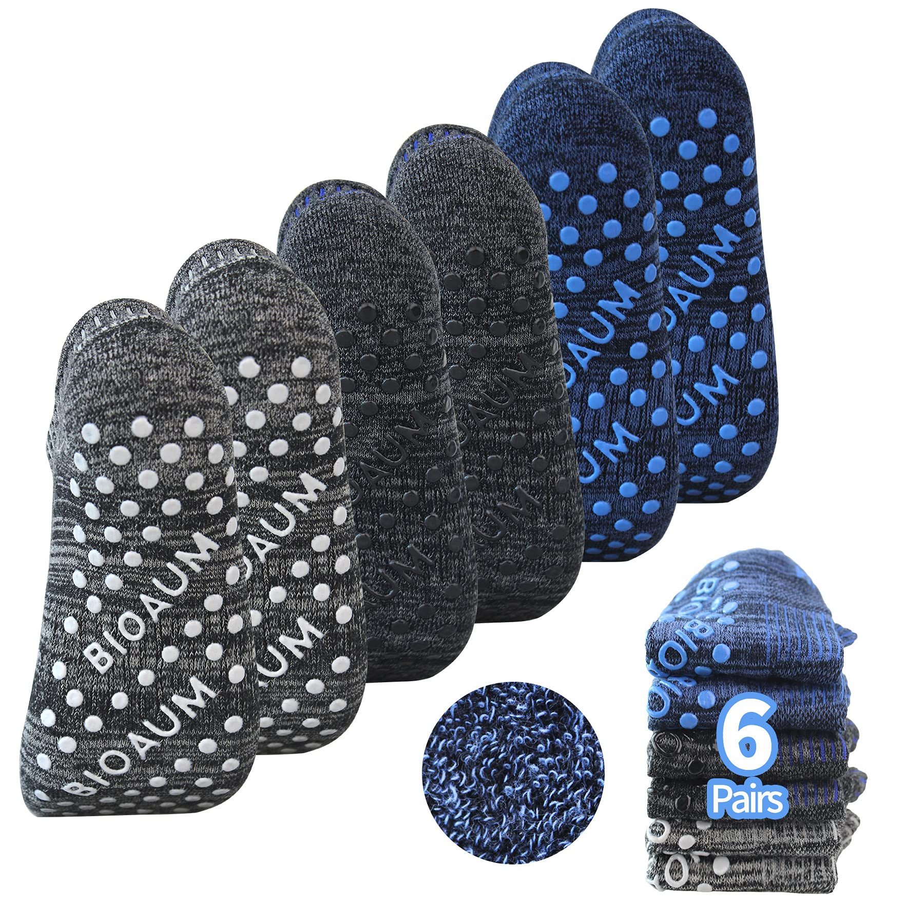 BIOAUM Yoga Socks for Women - 6 Pairs Cotton Cushion Non Slip Grip Slipper Pilates Hospital Socks
