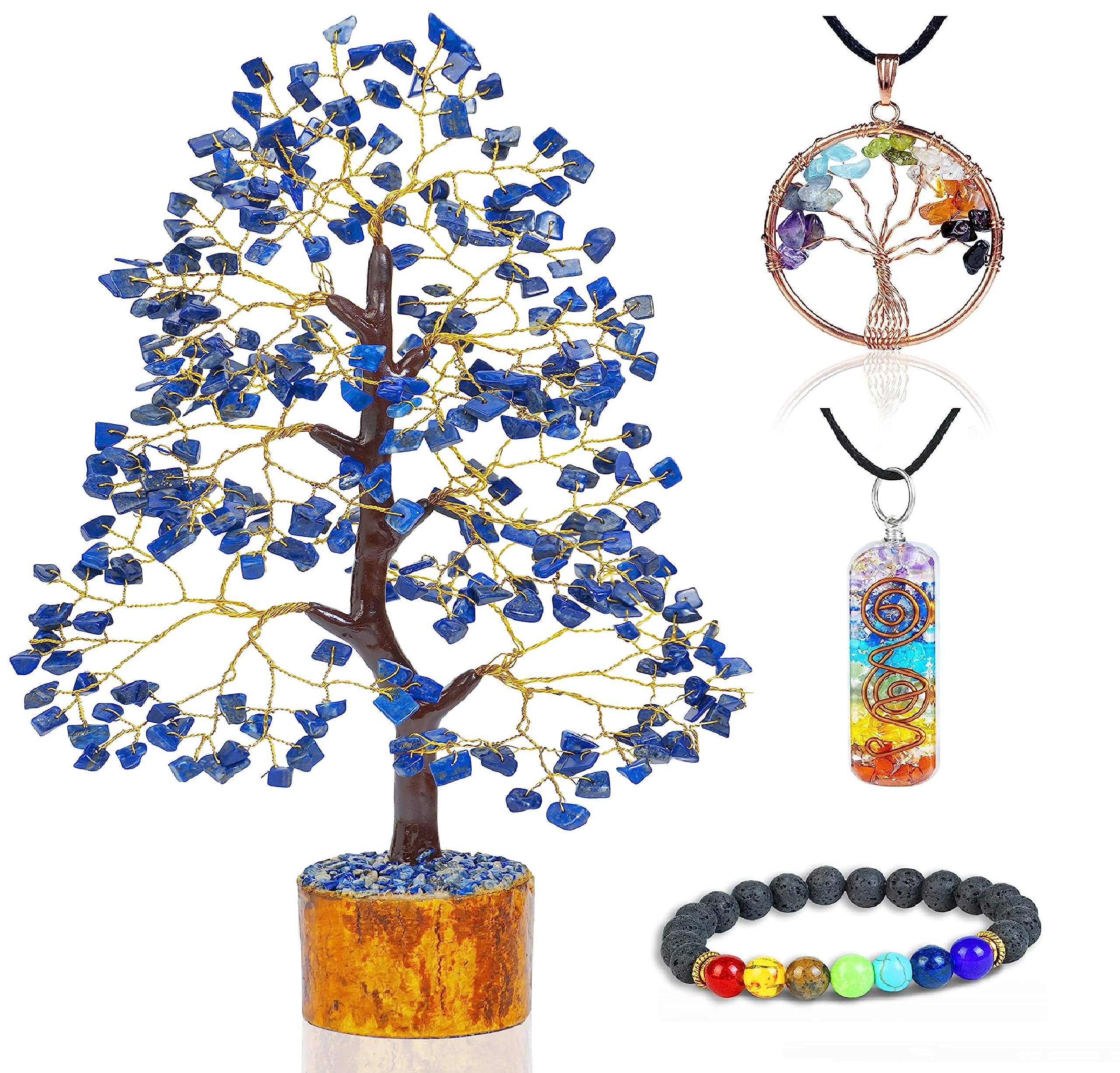 Lapis Lazuli Crystal Tree of Life - Handmade Gemstone Tree, Chakra Tree of Life, Feng Shui Tree Decor, Healing Crystal Decoration, Money Tree Bonsai, Spiritual Gifts for Women, Mediation Stone Tree