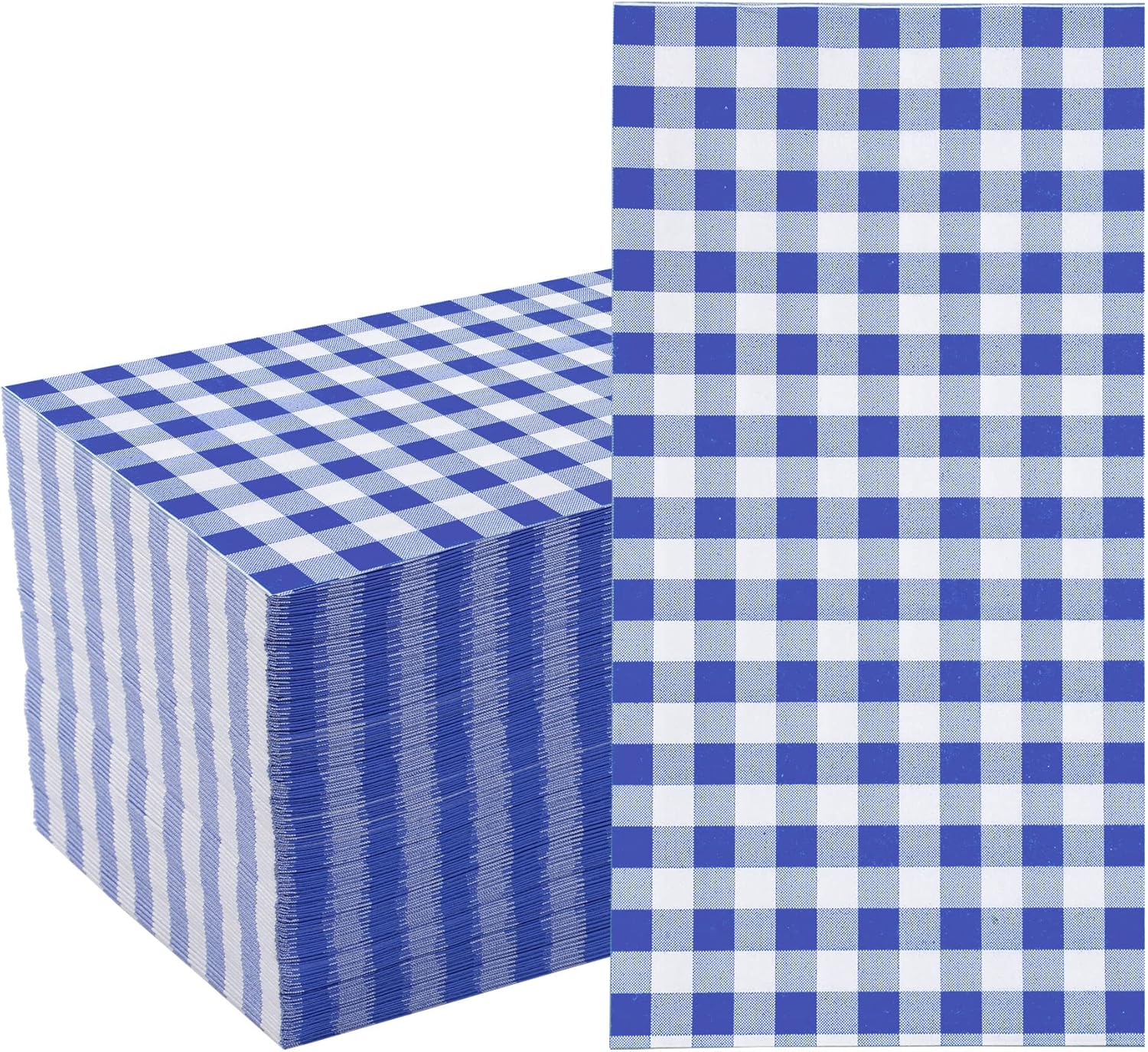 Pack of 120 Blue and White Plaid Paper Napkins 3Ply