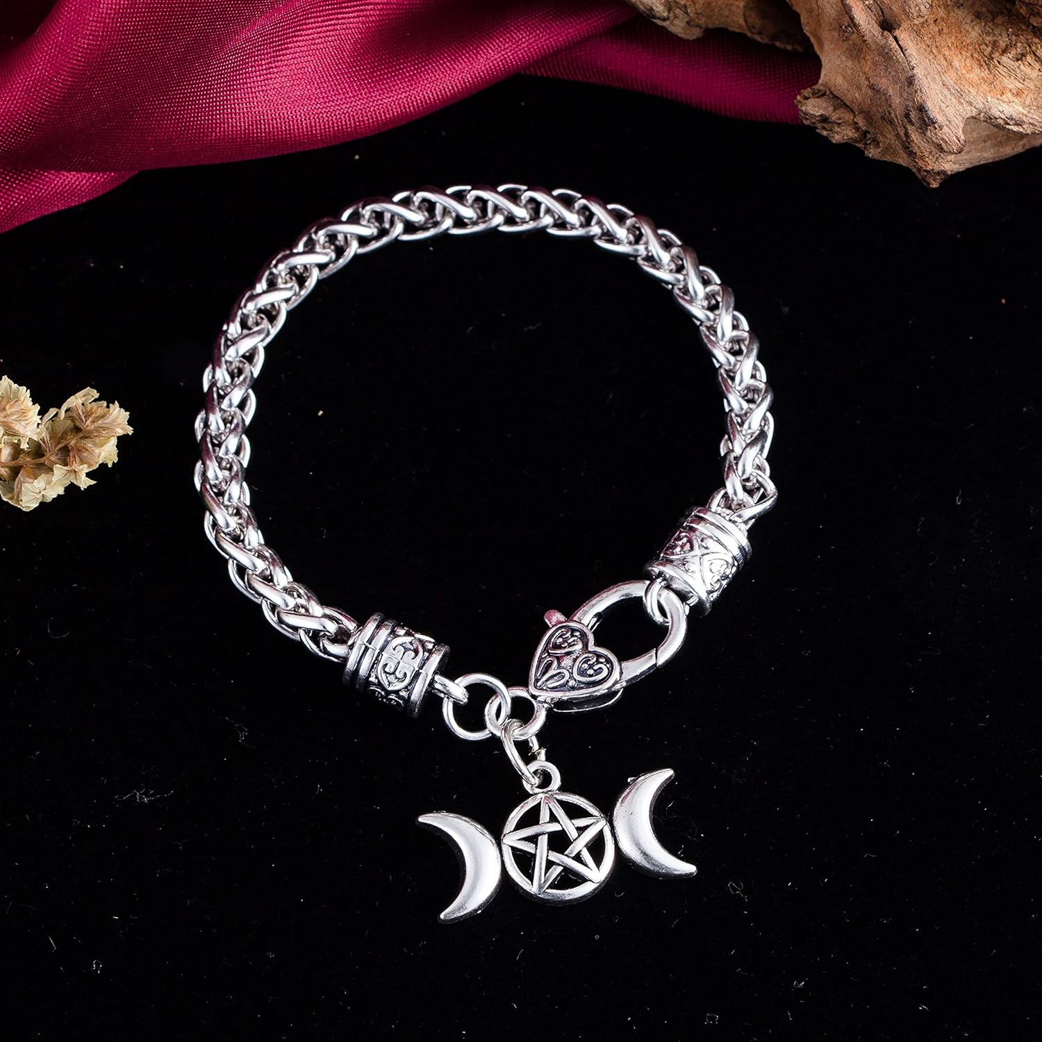 Triple Moon Goddess Amulet Wicca Pentagram Wheat Chain Bracelet for Women Men Pagan Jewelry - Image 6