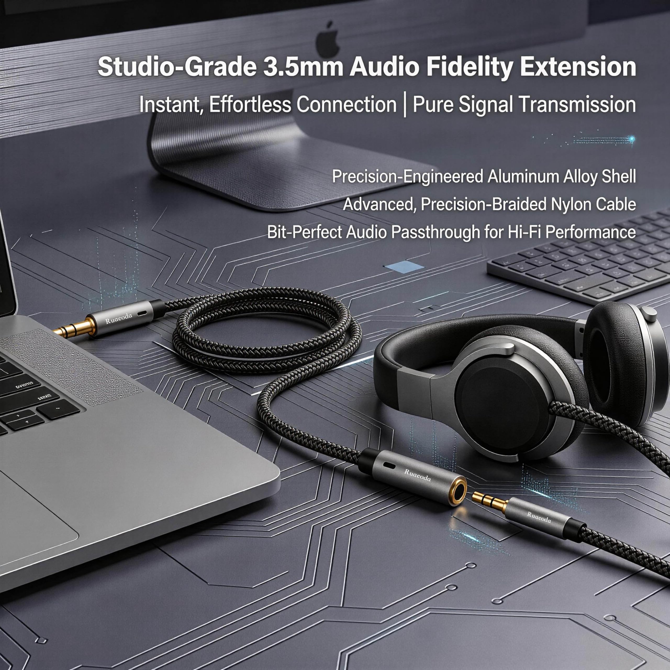 Przedłużacz do słuchawek 1,8 m, 2 szt., 3,5 mm męski na żeński kabel przedłużający audio stereo - podwójnie ekranowany, pleciony długi przedłużacz 1/8 TRS aux