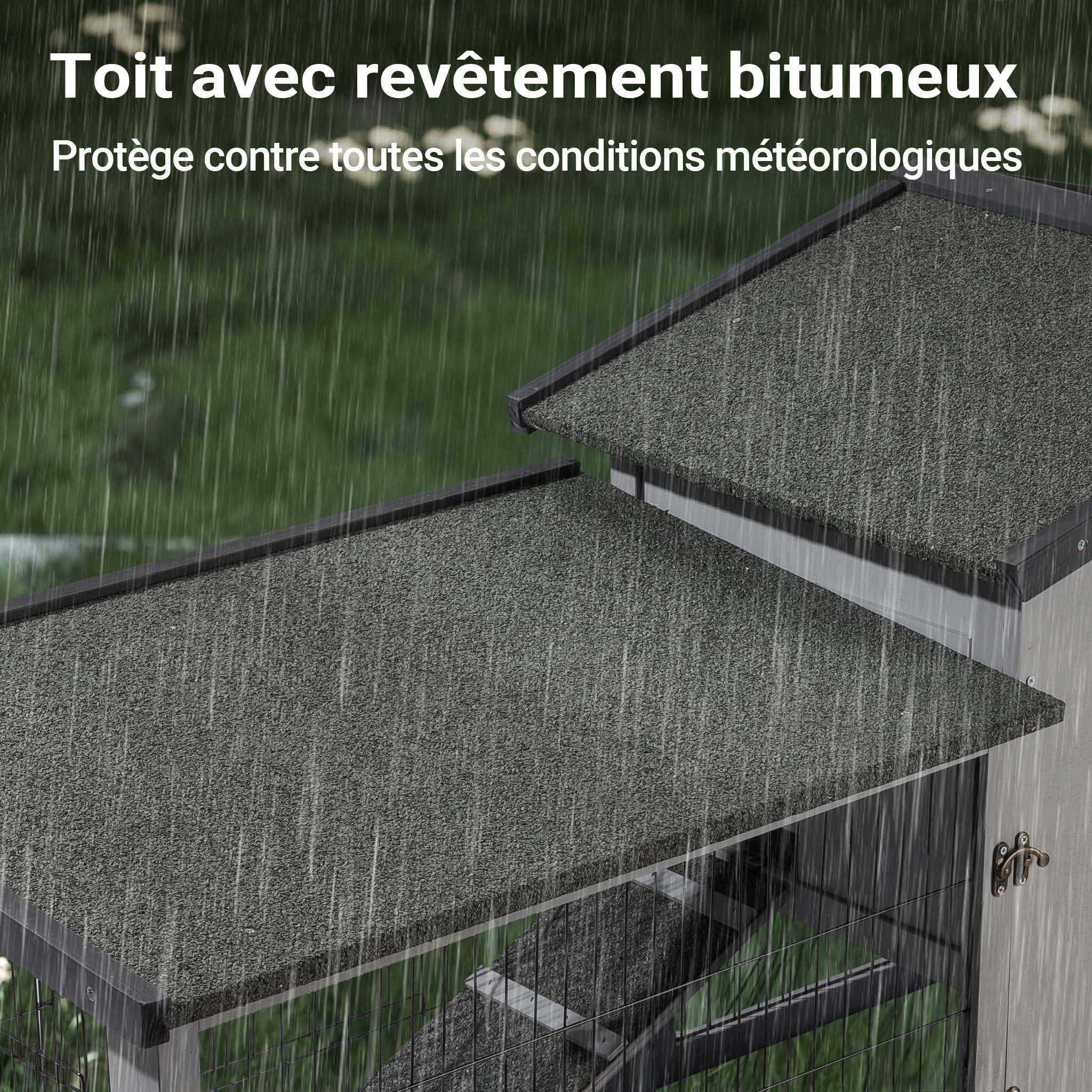 Wiltec Poulailler avec Nichoir, Enclos & Pondoir – 1440 x 525 x 685 mm – en Bois Sapin – Toit bitumé – avec Grillage et Bac à crottes – Maison pour Petits Animaux, Poules, volaille Clapier