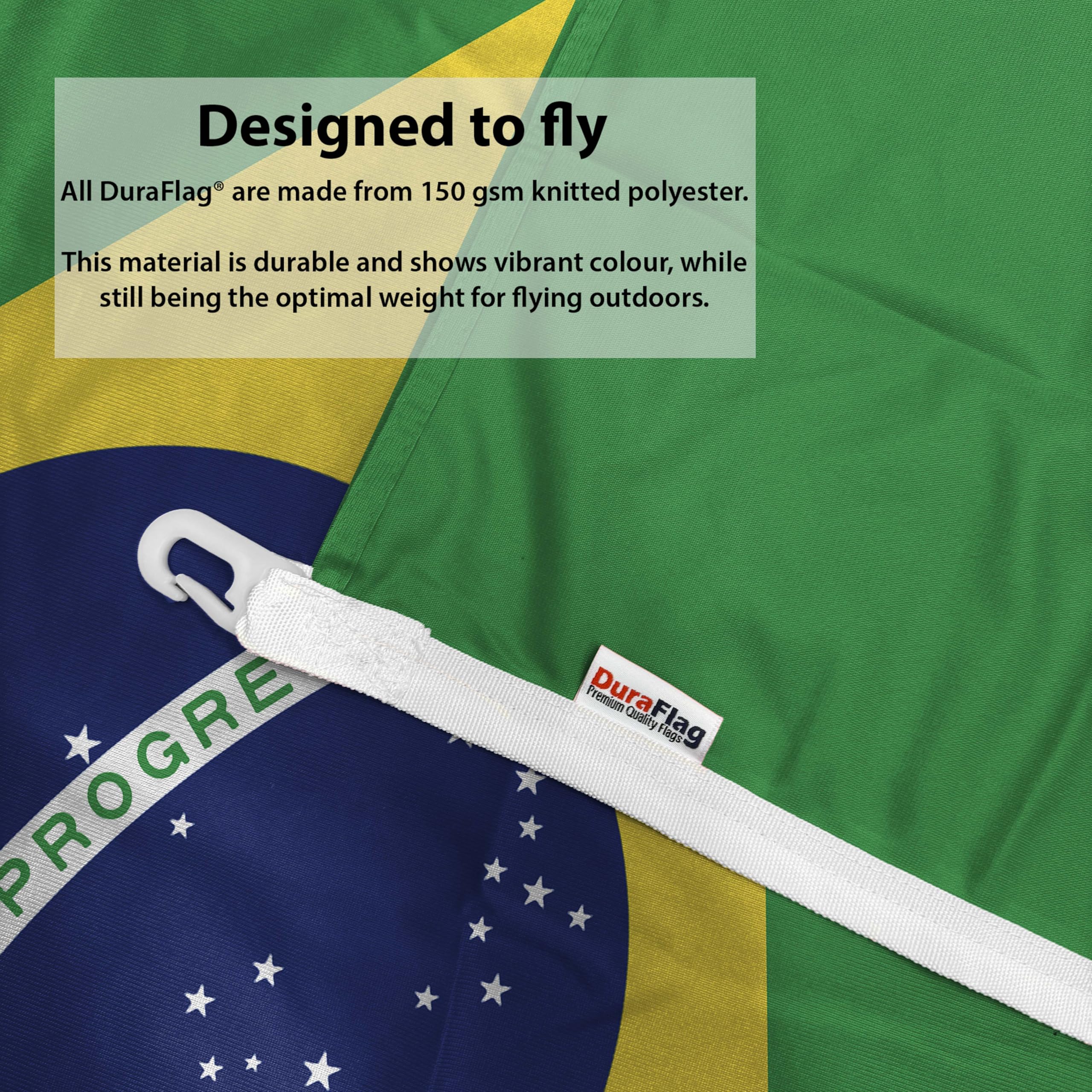 DuraFlag Brazil 5ft x 3ft with Clips/Hooks - Premium Quality 5x3 Brazilian Flags, 5ft x 3ft (150cm x 90cm) - Image 3