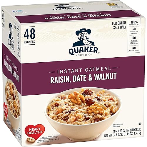 Quaker Avena instantánea pasas dátiles y nueces paquetes individuales 130 onzas paquete de 48 Quaker Avena instantánea pasas dátiles y nueces paquetes individuales 130 onzas paquete de 48