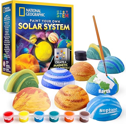National Geographic - Kit de pintura del sistema solar magnético - Kit de fabricación de imanes 3D, pintura 8 planetas y el sol, kit de manualidades