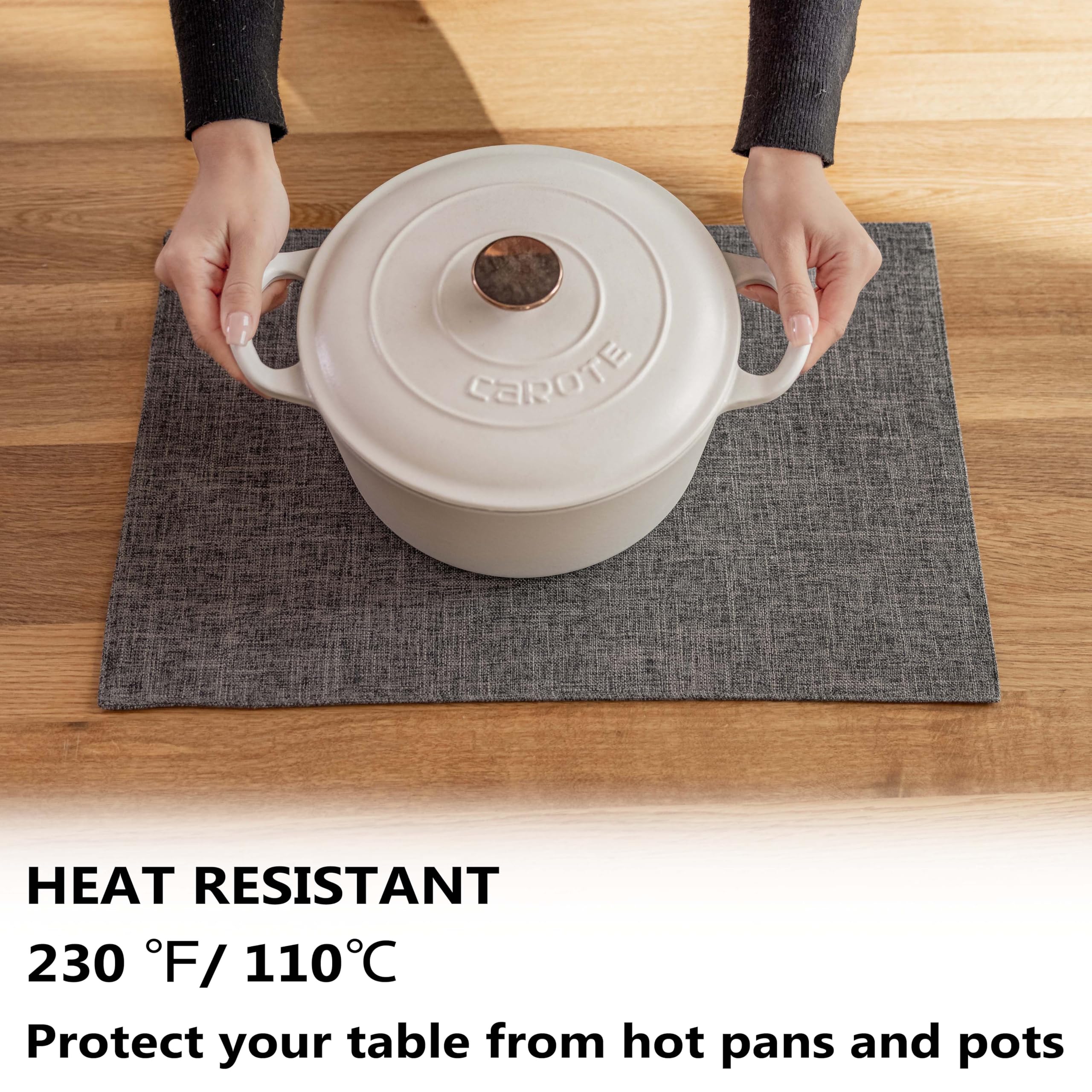 Demetex Juego de 6 manteles individuales resistentes al calor, lavables, para mesa de comedor, vacaciones, color gris oscuro