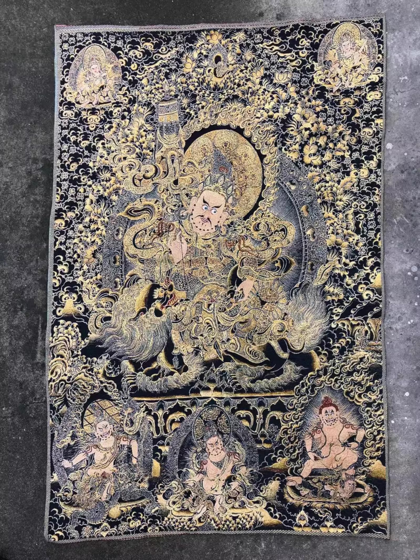 FENNYYAR Vaishravana Thangka Stickerei Brokat, 90 cm, Eingangshalle, tibetische Wandmalerei, Dekoration