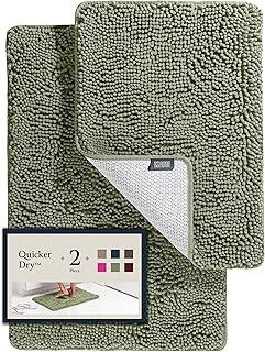 2 Piece Bathroom Rugs Bath Mat Set - Soft Plush Chenille Shower Mats For Bathroom Non-Slip Bath Rug With Rubber Backing, Ultra Absorbent Bath Rugs, Bathtub Mat, Bathroom Rug Mats - 30x20 + 24x17 Inch