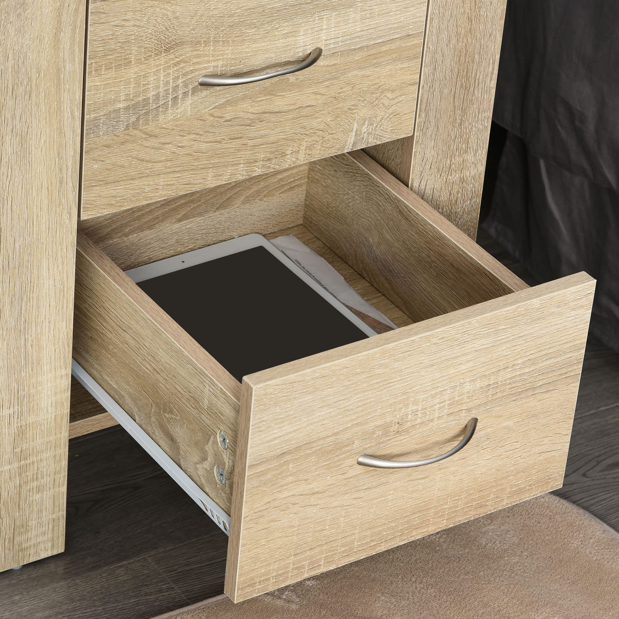 HOMCOM Mesita de Noche con Cajones Mesilla de Noche 48x39x54 cm Natural