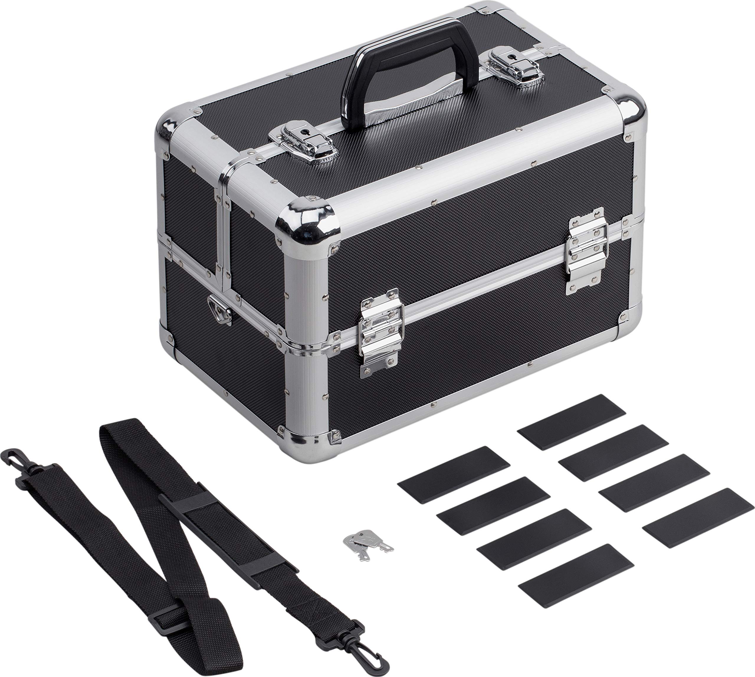 Meister Valigetta multiuso 355 x 240 x 225 mm – Ampio spazio – Piccoli scomparti divisibili – Chiudibile – Include 2 chiavi e tracolla/valigetta cosmetica/forbice / 9095040 nero