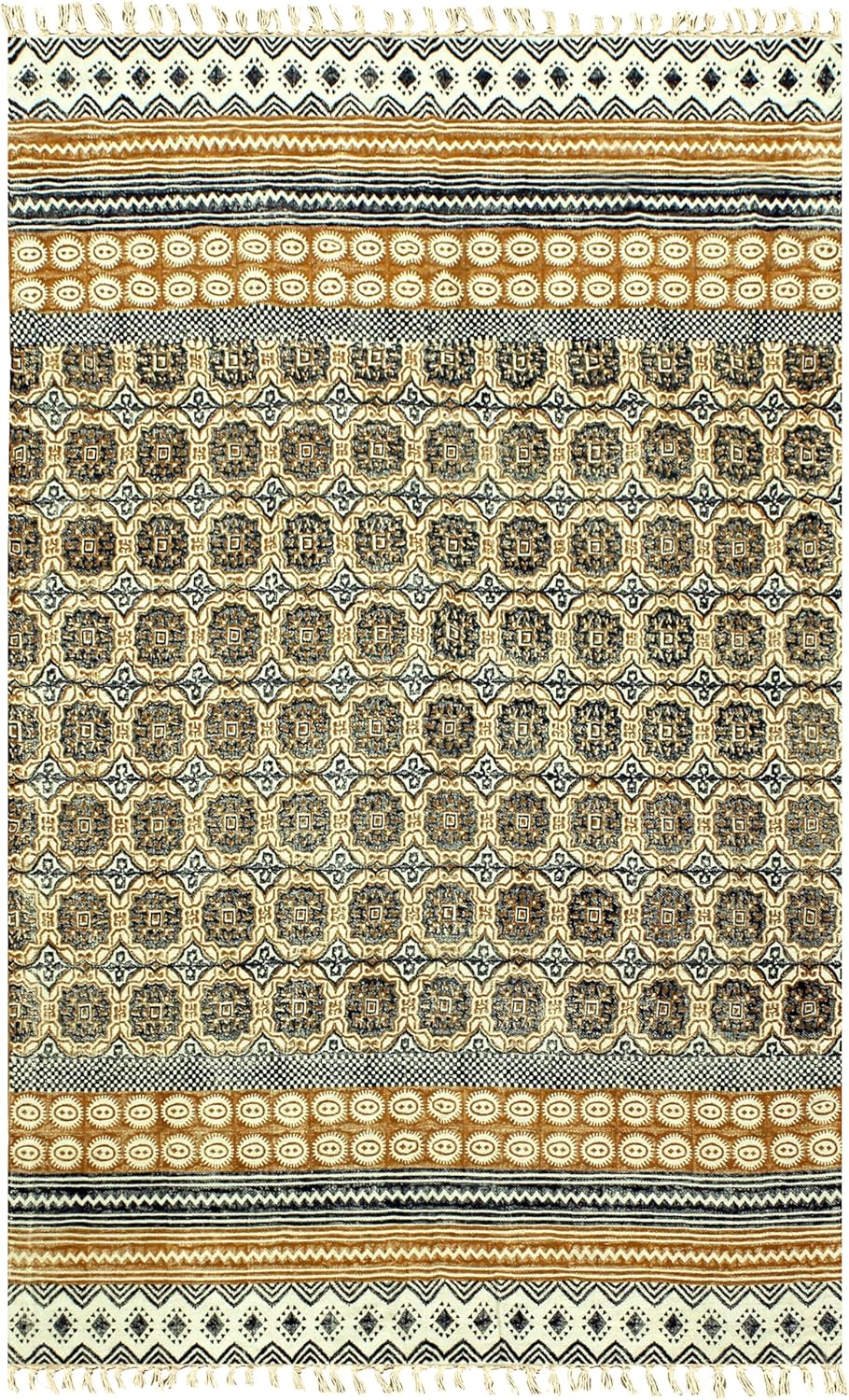 Kilim Rug 3x5 Area Rug Yellow & Black Cotton Dhurrie Geometric Thick 0.19 inches Stone Flatweave Rug Easy Washable Rug Hand Wash Cotton Carpet Indoor Outdoor Rugs for Kitchen, Bedside, Enterway