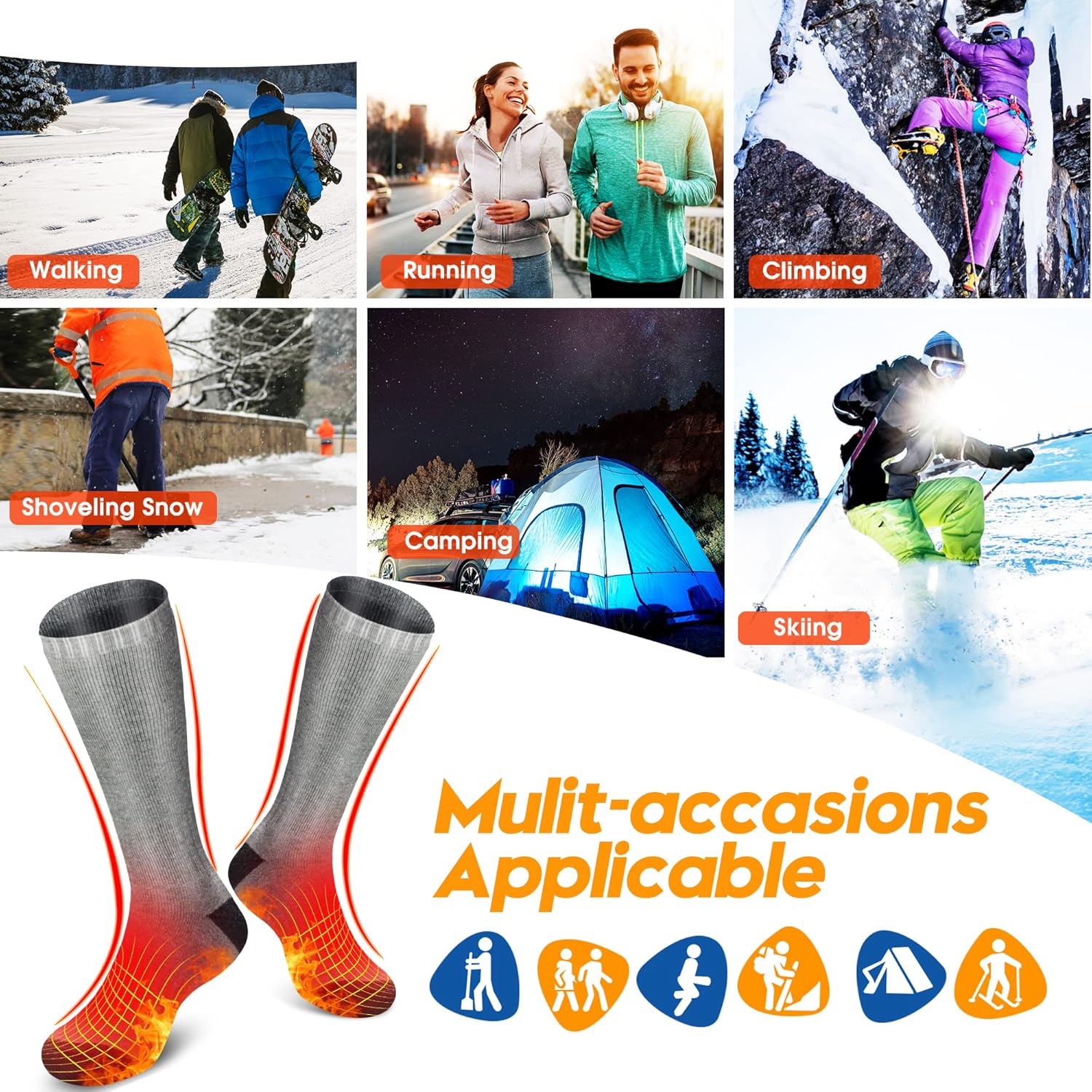 Heated Socks for Men Women Electric Rechargeable Battery Powered Heated Socks,Winter Warm Heated Thermal Insulated Socks for Outdoor Sports Climbing Hiking Hunting Skiing