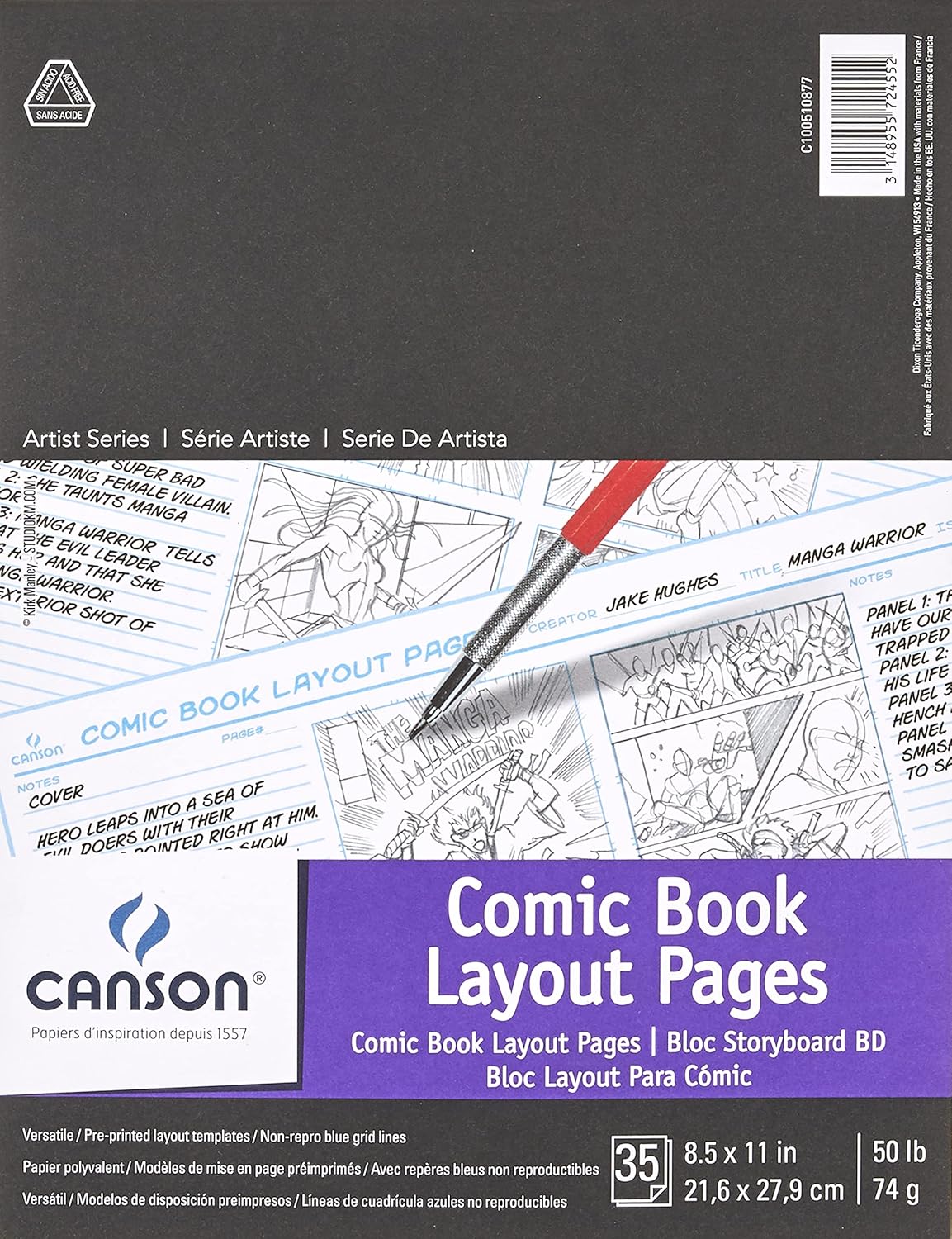 Canson Artist Series Comic Paper, Art Board, Foldover Pad, 11x17 inches, 24 Sheets (150lb/250g) - Artist Paper for Adults and Students - Colored Pencil, Marker, Ink, Pen