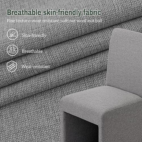 Miniatura 4 de Juego de 8 sillas de comedor tapizadas modernas para cocina y comedor, sillas de comedor de tela de lino con marco de madera, color gris